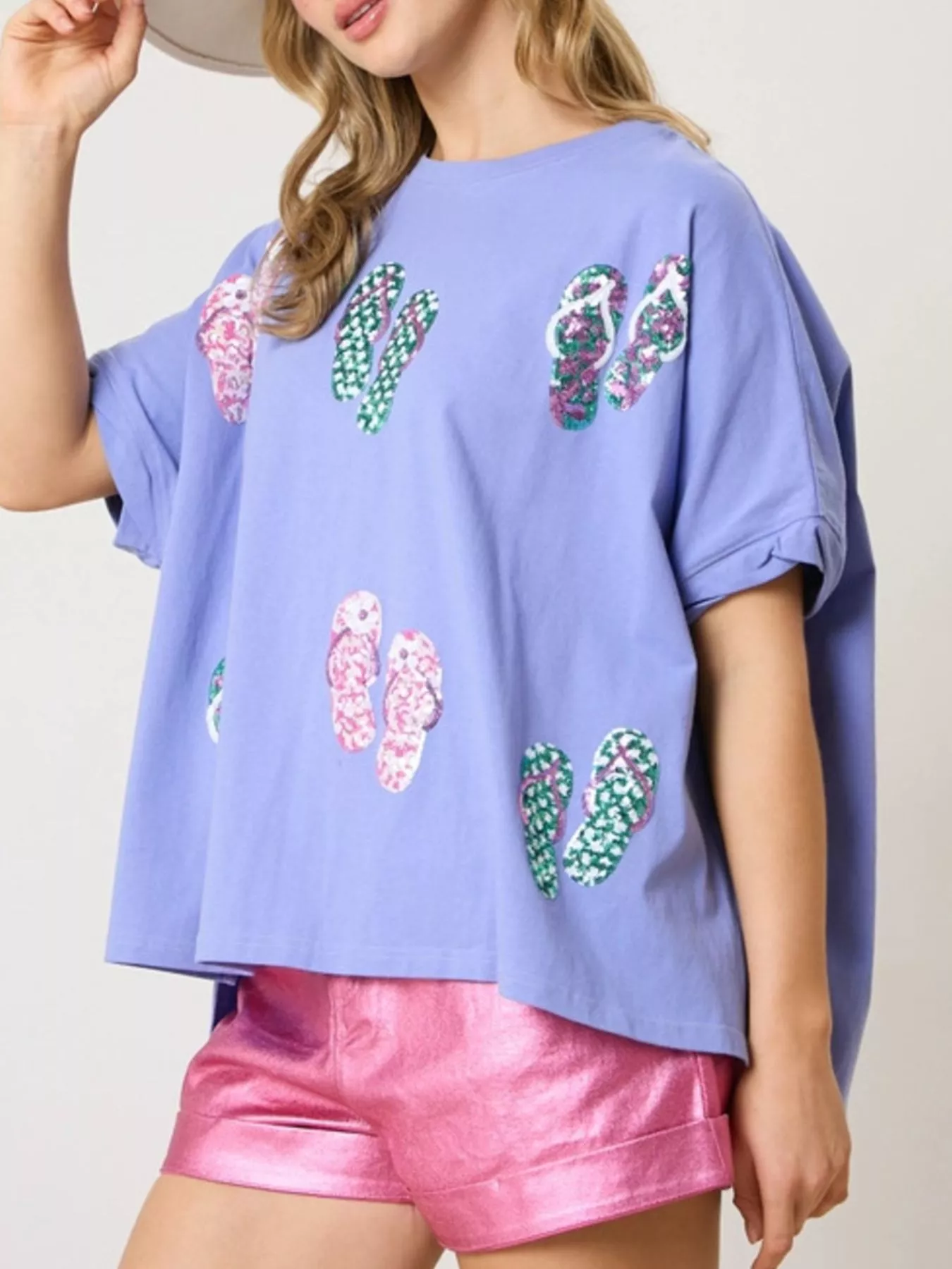 Flip-Flop Print Round Neck Casual T-Shirt - Image 3