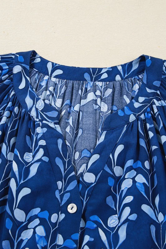 Floral 3/4 Sleeve Notched Neck Blouse - Image 4