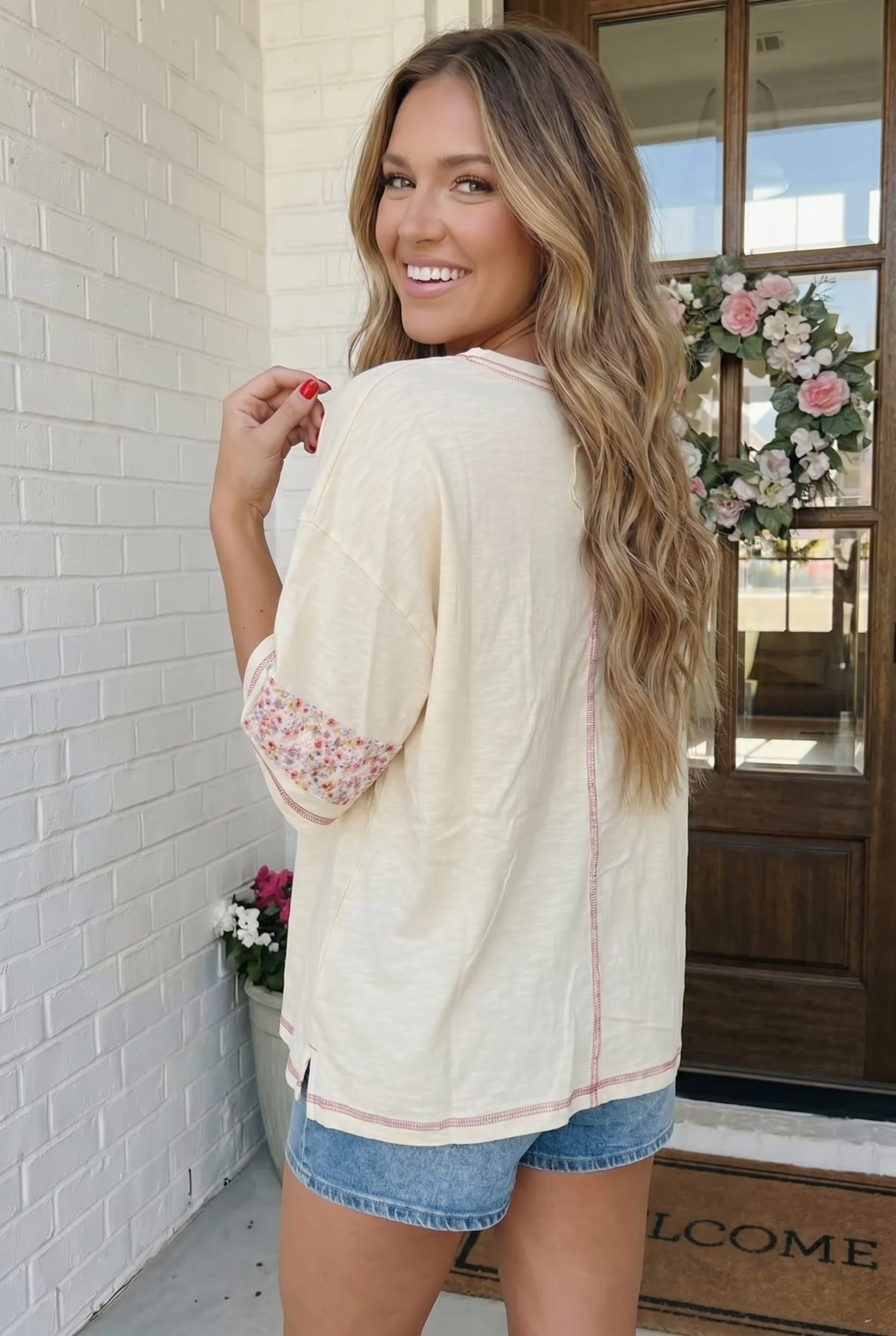 Floral Looped Cream Graphic Tee - Image 6