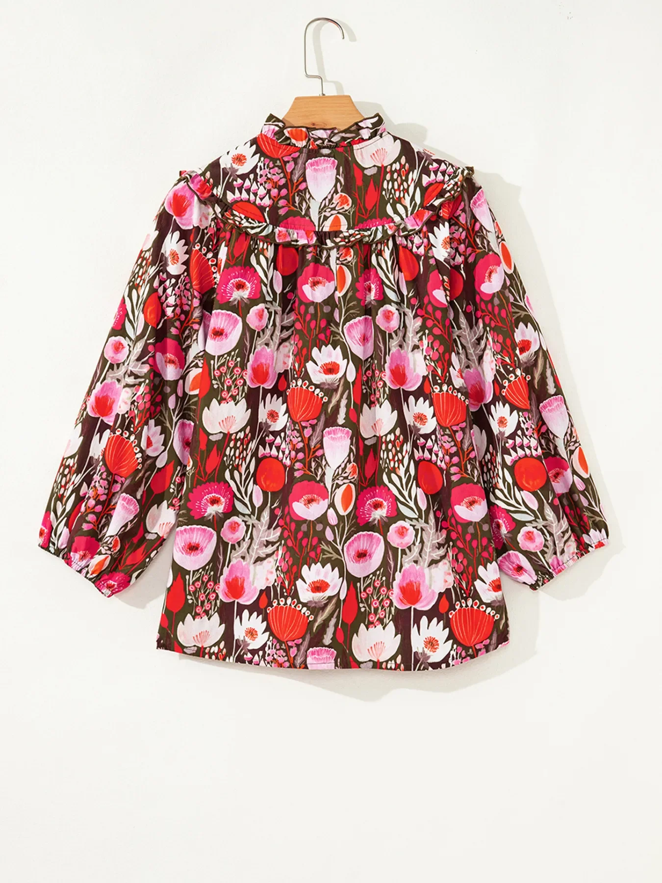 Floral Balloon Sleeve Tie Neck Blouse - Image 4