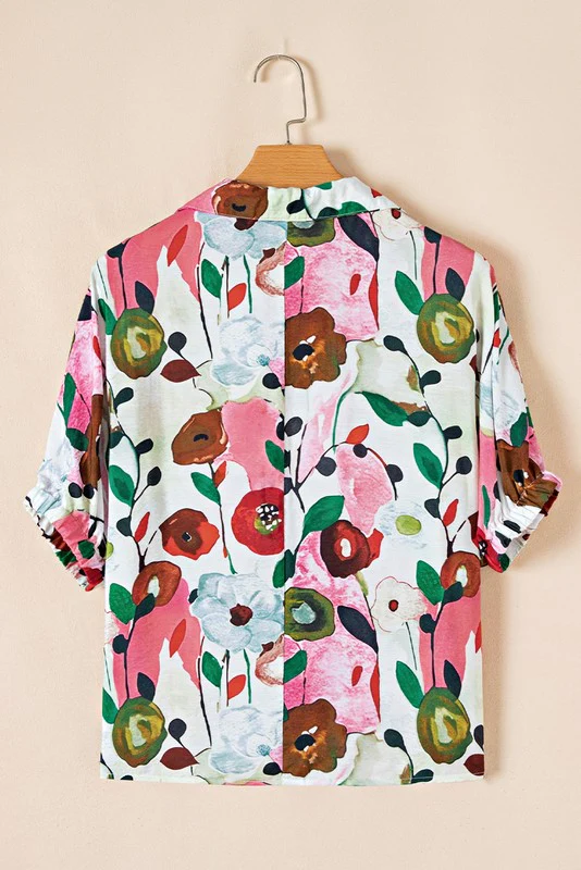 Floral Boho Shirred Bubble Viscose Stripe Blouse - Image 10
