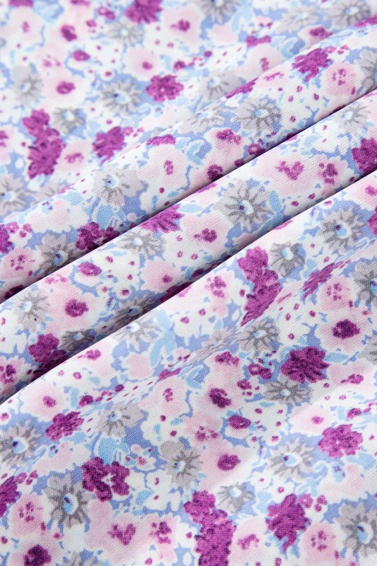 Floral Bubble Sleeve Shirred High Waist Maxi Dress - Image 9