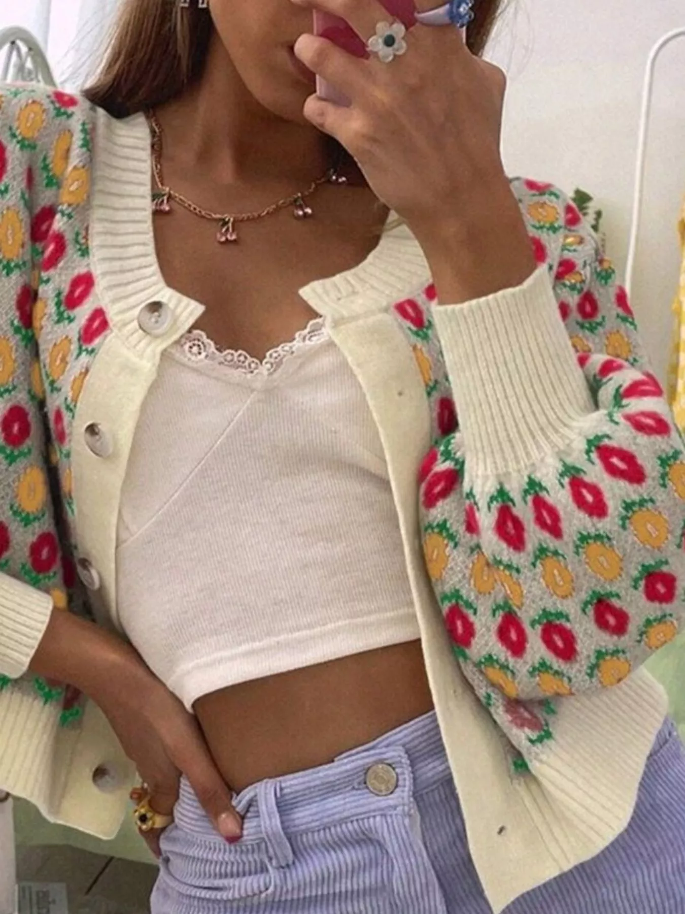 Floral Button Up Long Sleeve Cardigan - Image 3