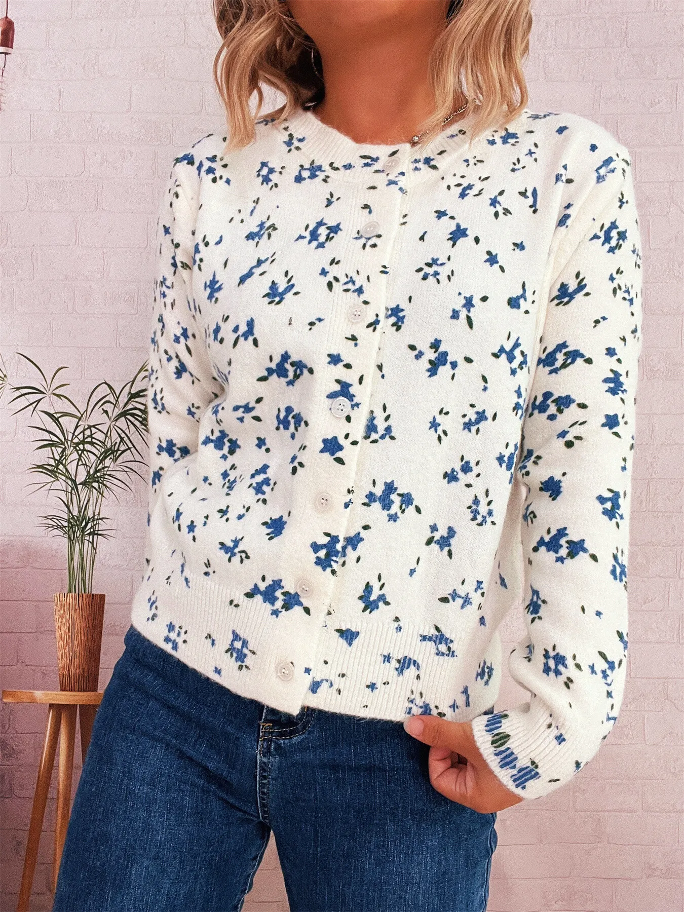 Floral Button-Up Long Sleeve Cardigan - Image 5