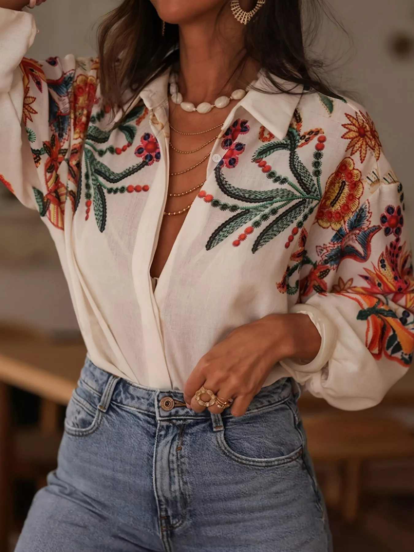 Floral Button Up Long Sleeve Shirt - Image 2
