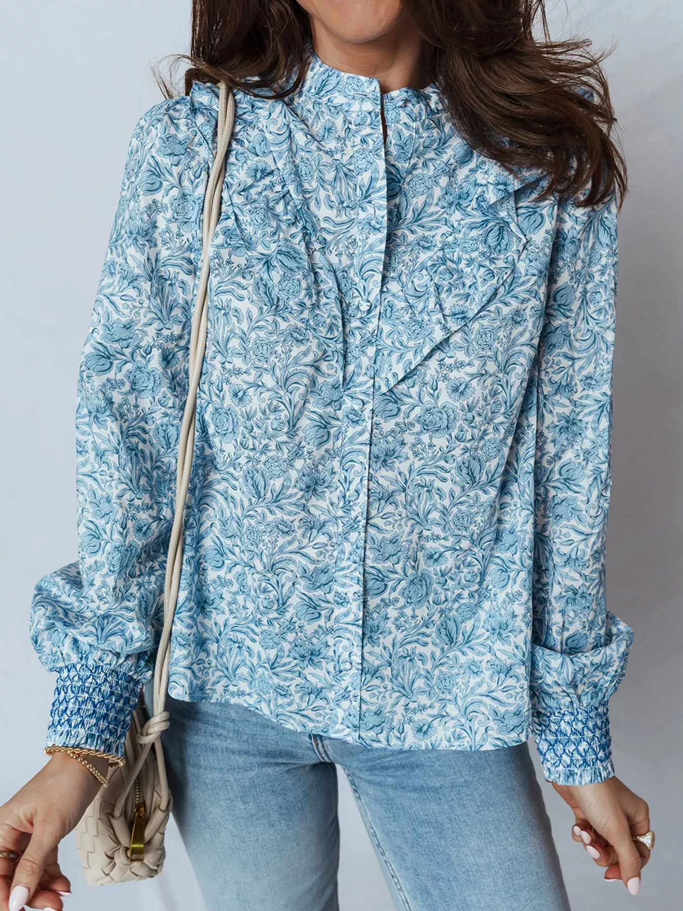 Floral Button Up Puff Sleeve Shirt