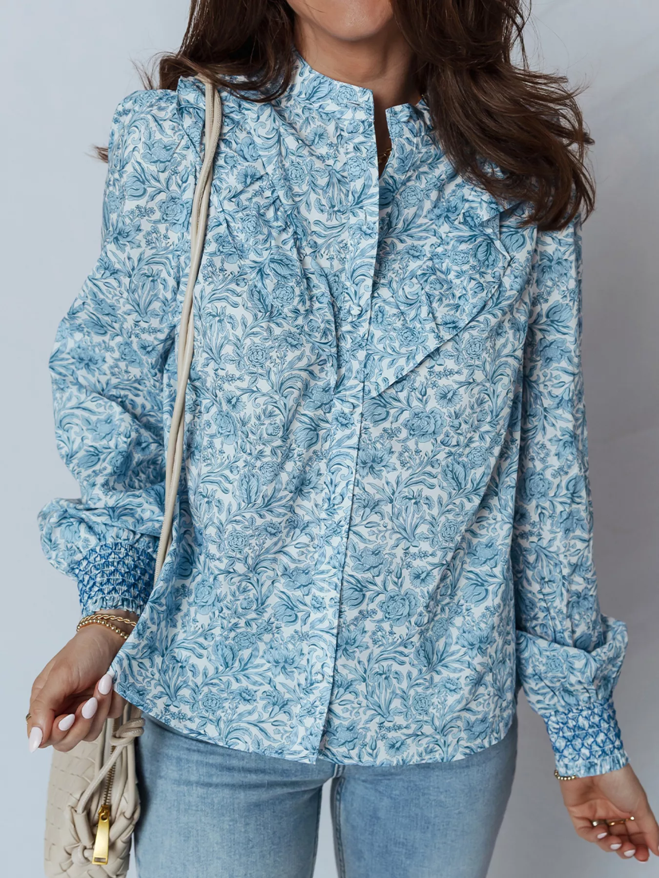 Floral Button Up Puff Sleeve Shirt - Image 5