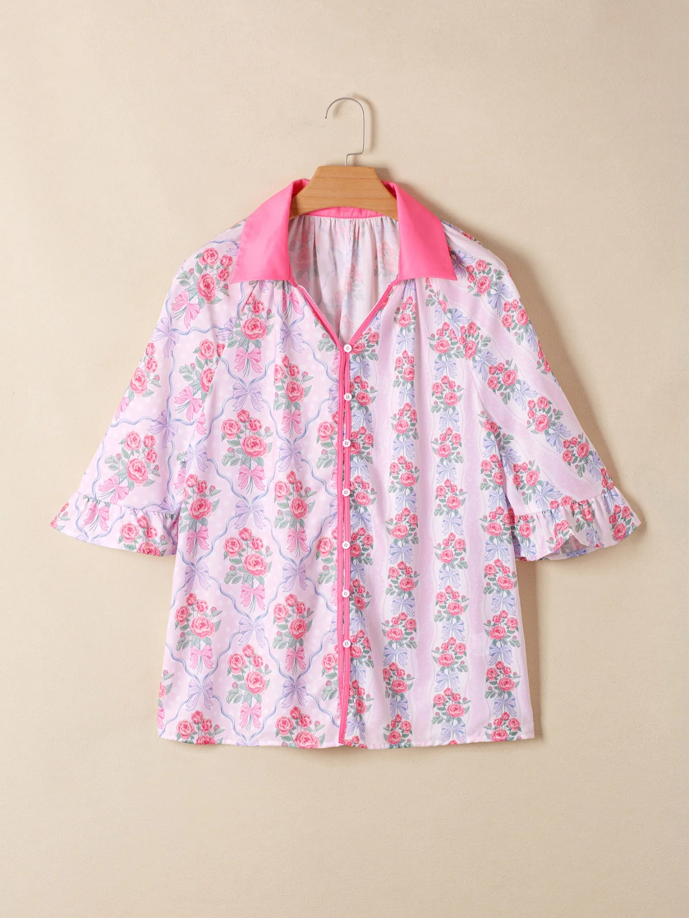 Floral Collared Ruffled Half Sleeve Shirt - Image 4