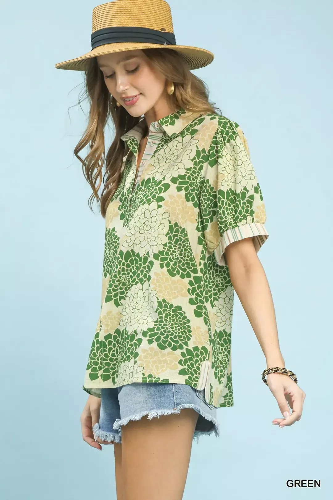 Floral Collared Short Sleeve Blouse - Image 2