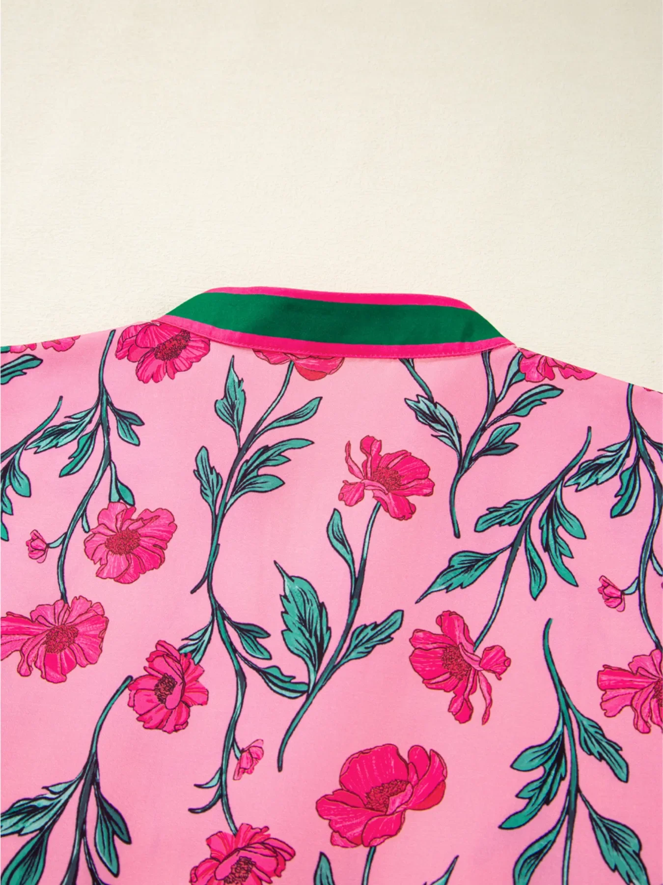 Floral Contrast Neckline A-line Puff Sleeve Dress - Image 9