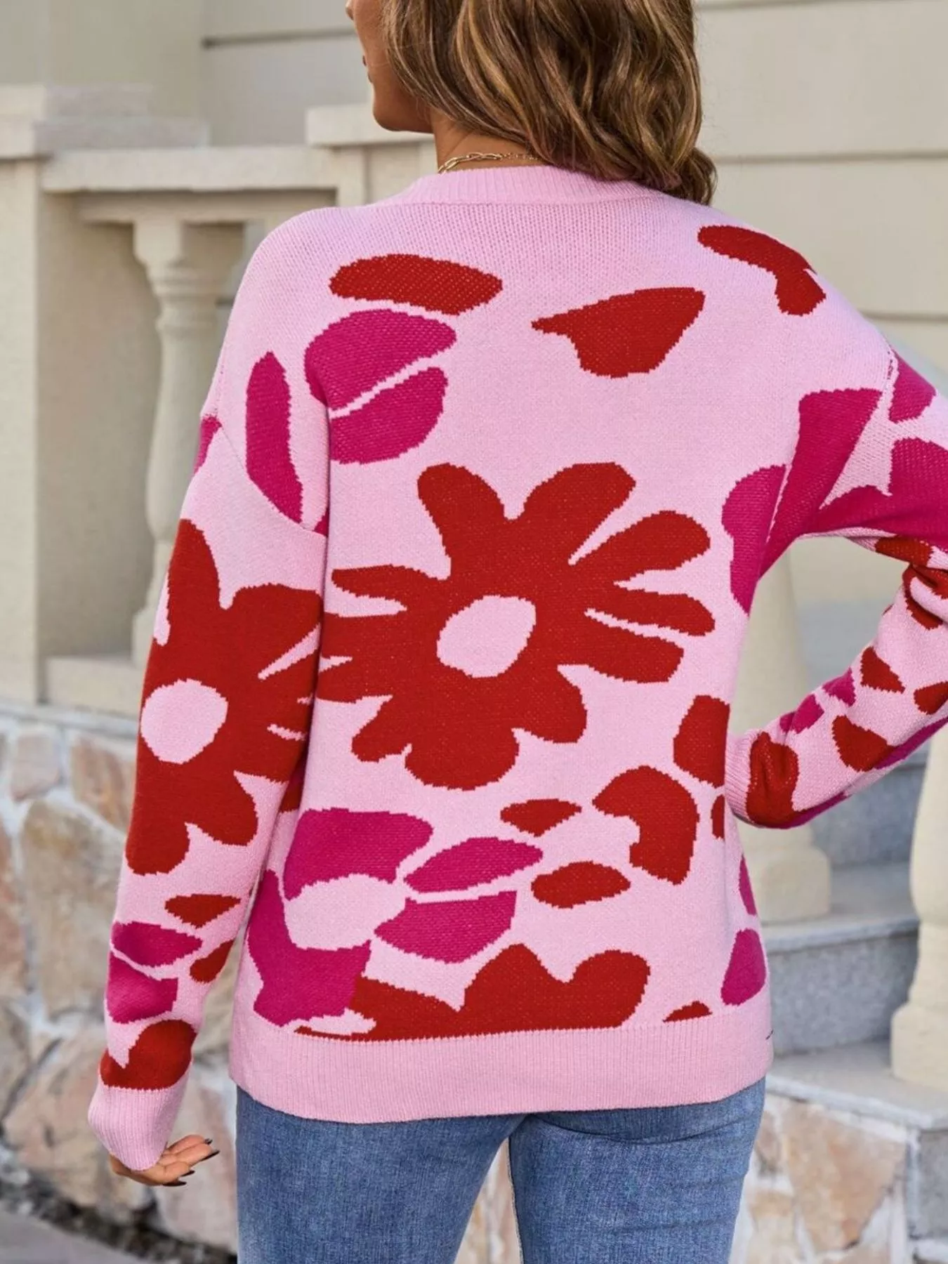 Floral Crew Neck Long Sleeve Sweater - Image 16