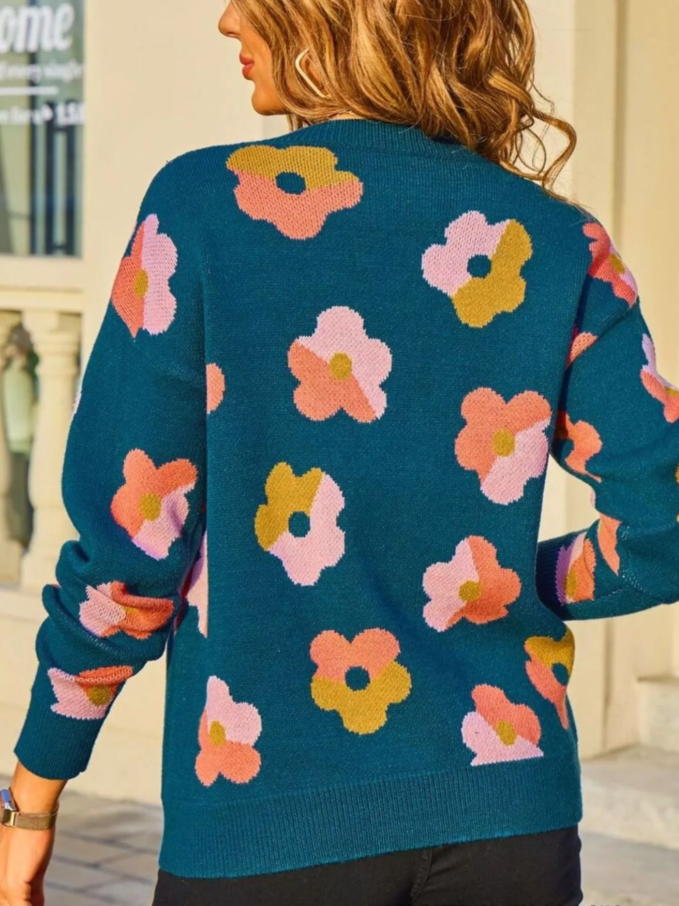 Floral Crew Neck Long Sleeve Sweater - Image 12