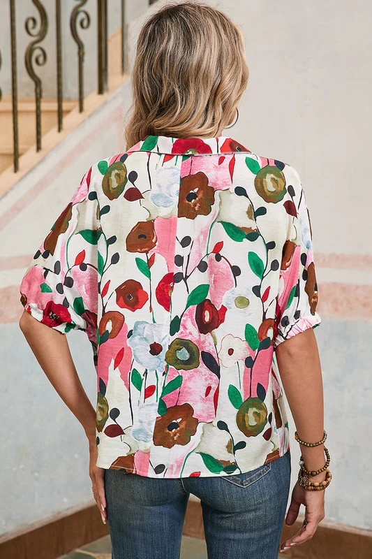 Floral dolman blue yellow blouse - Image 5