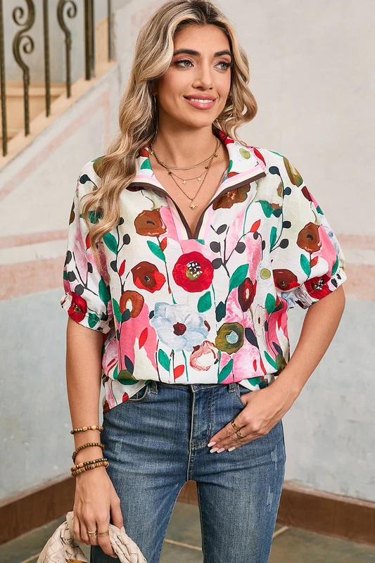 Floral dolman blue yellow blouse - Image 7