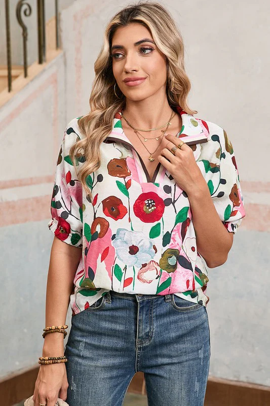 Floral dolman blue yellow blouse - Image 8