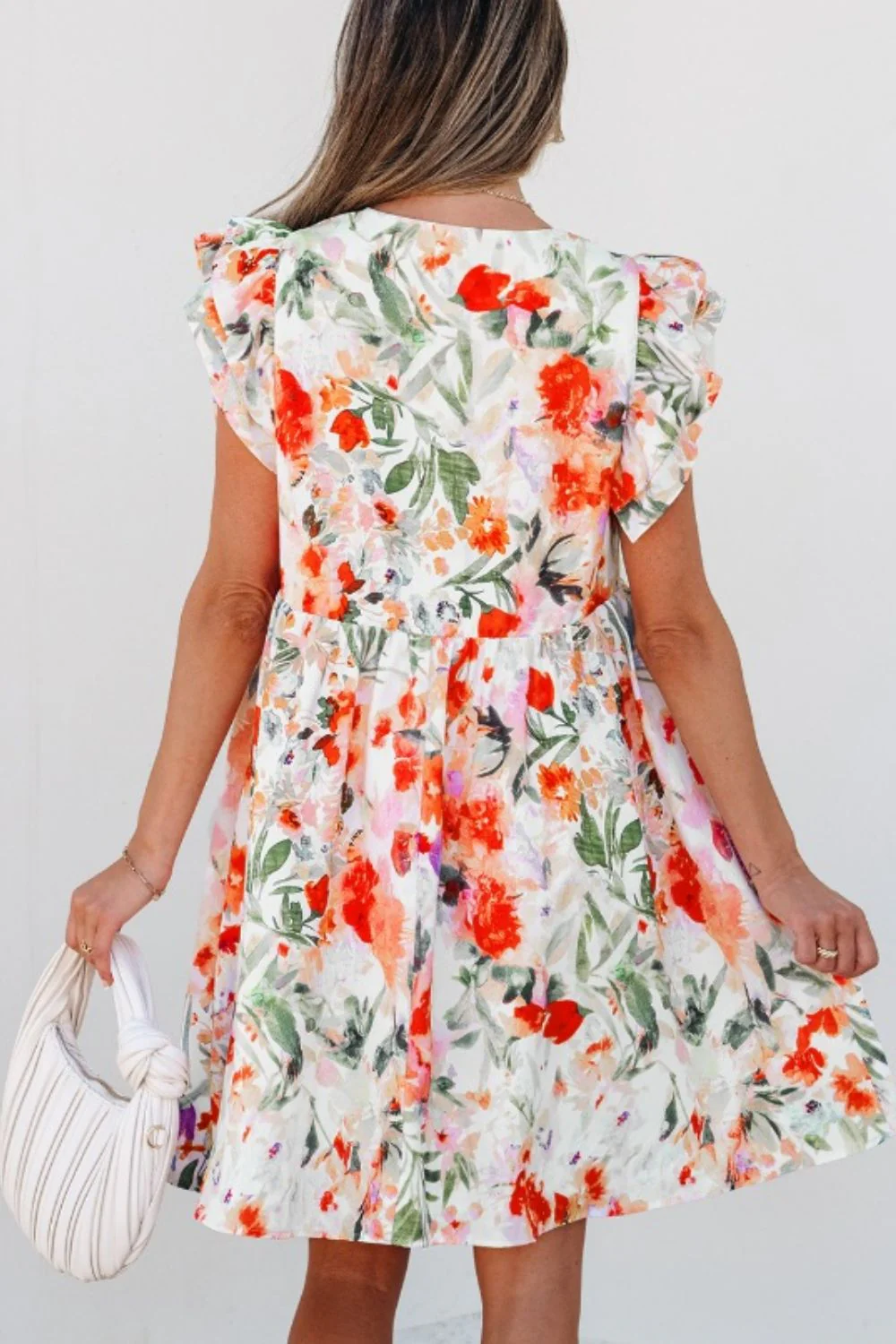 Floral Double Ruffle Sleeve V Neck Mini Dress - Image 3