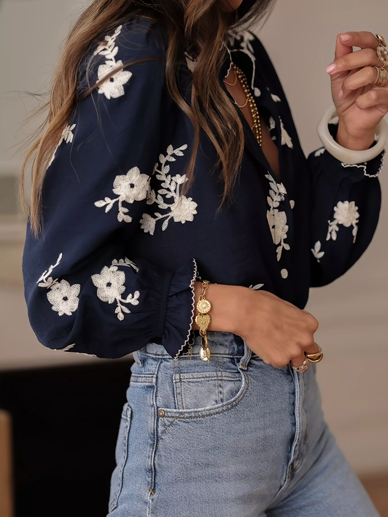 Floral Embroidered Long Sleeve Shirt - Image 3