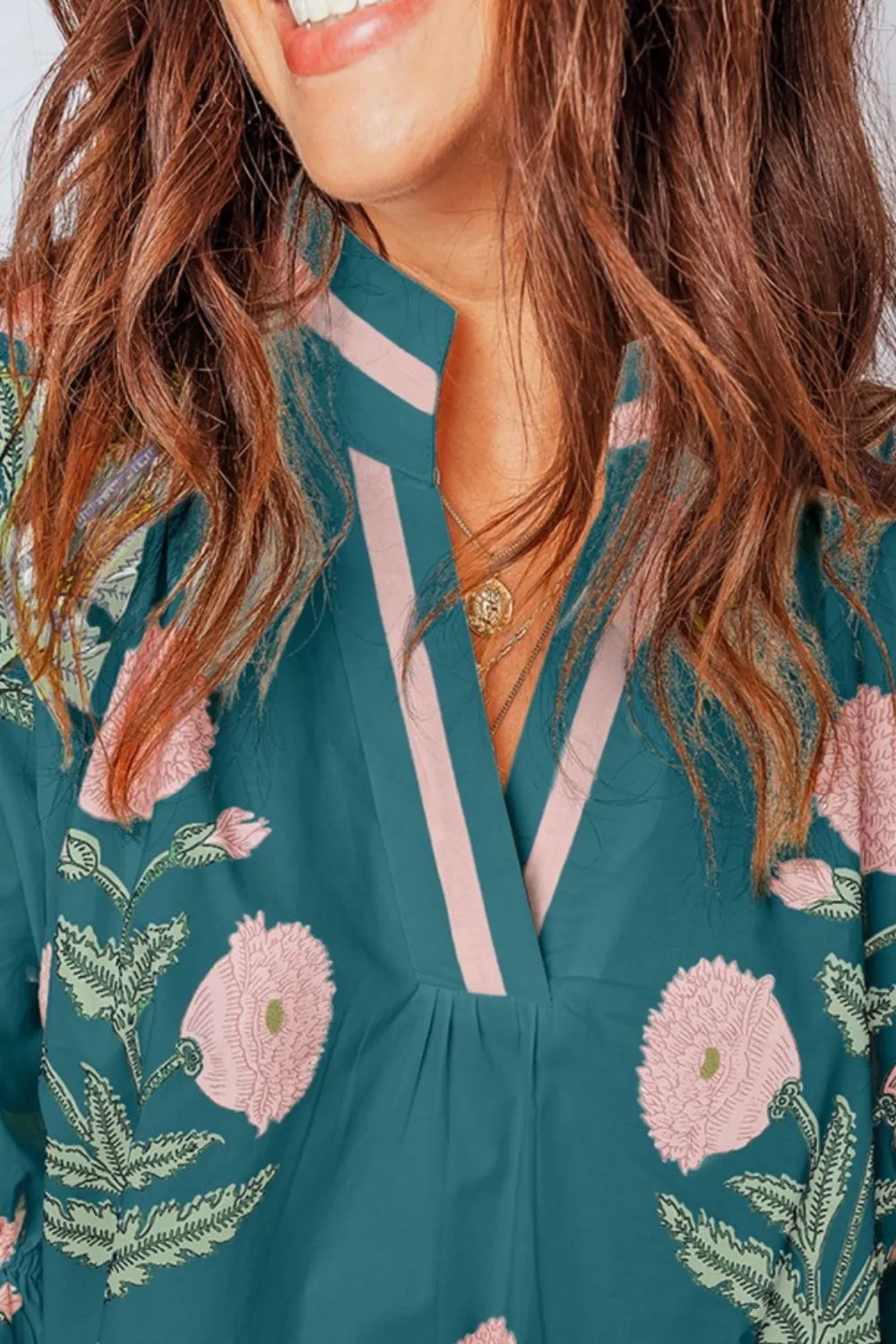 Floral Embroidered Notched Blouse - Image 3