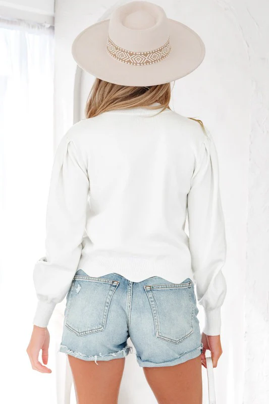 Floral Embroidered Scallop Hem Sweater - Image 2