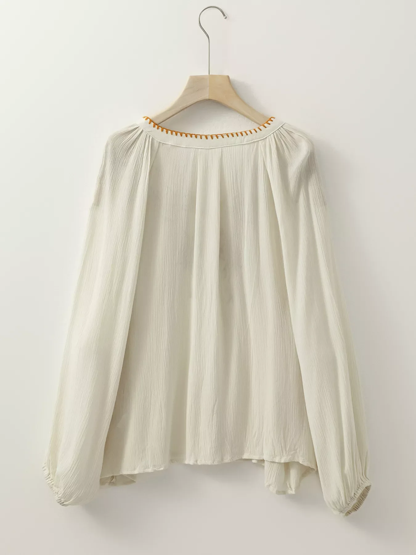 Floral Embroidered Textured Puff Sleeve Loose Shirt - Image 7