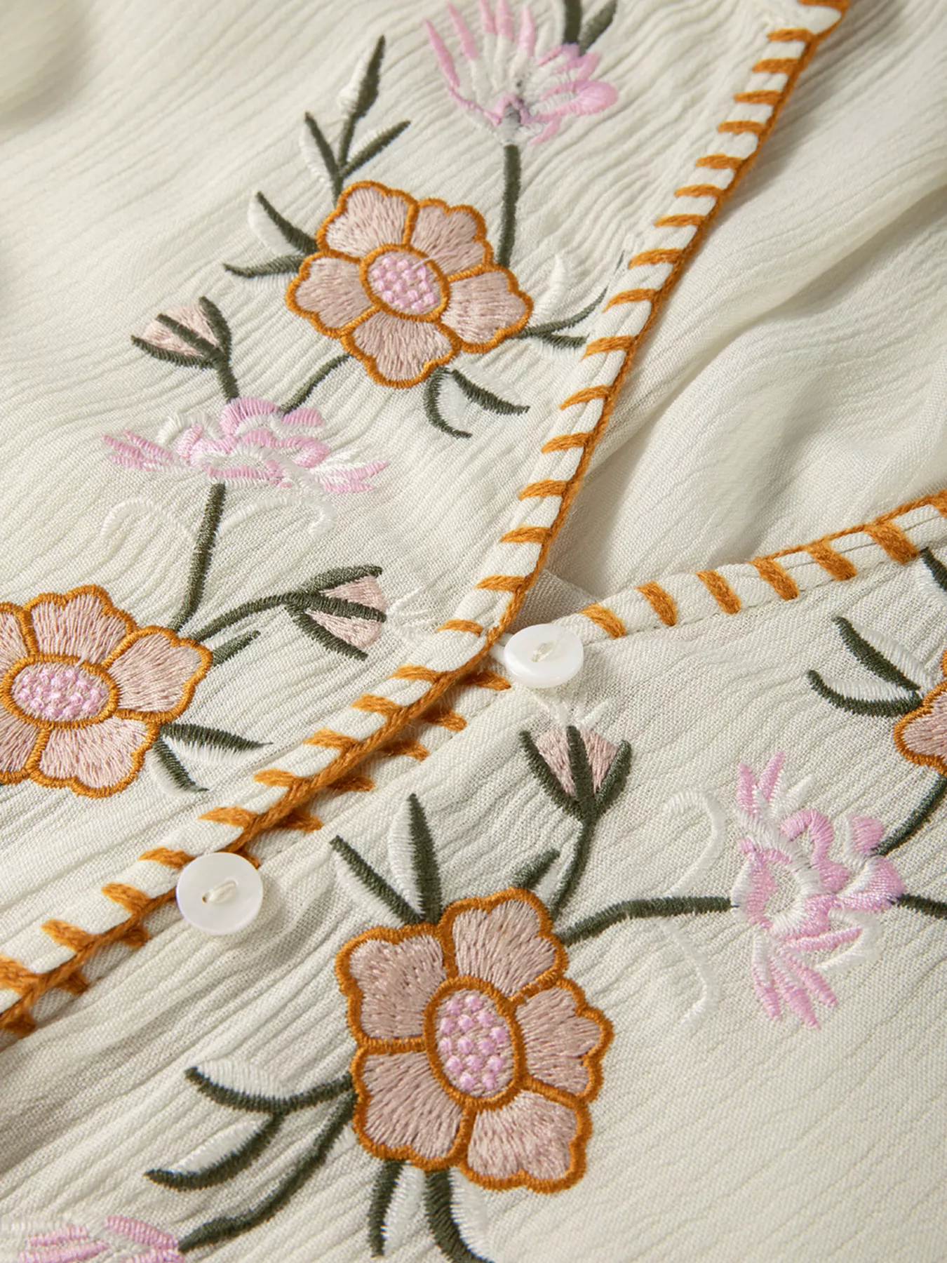 Floral Embroidered Textured Puff Sleeve Loose Shirt - Image 9