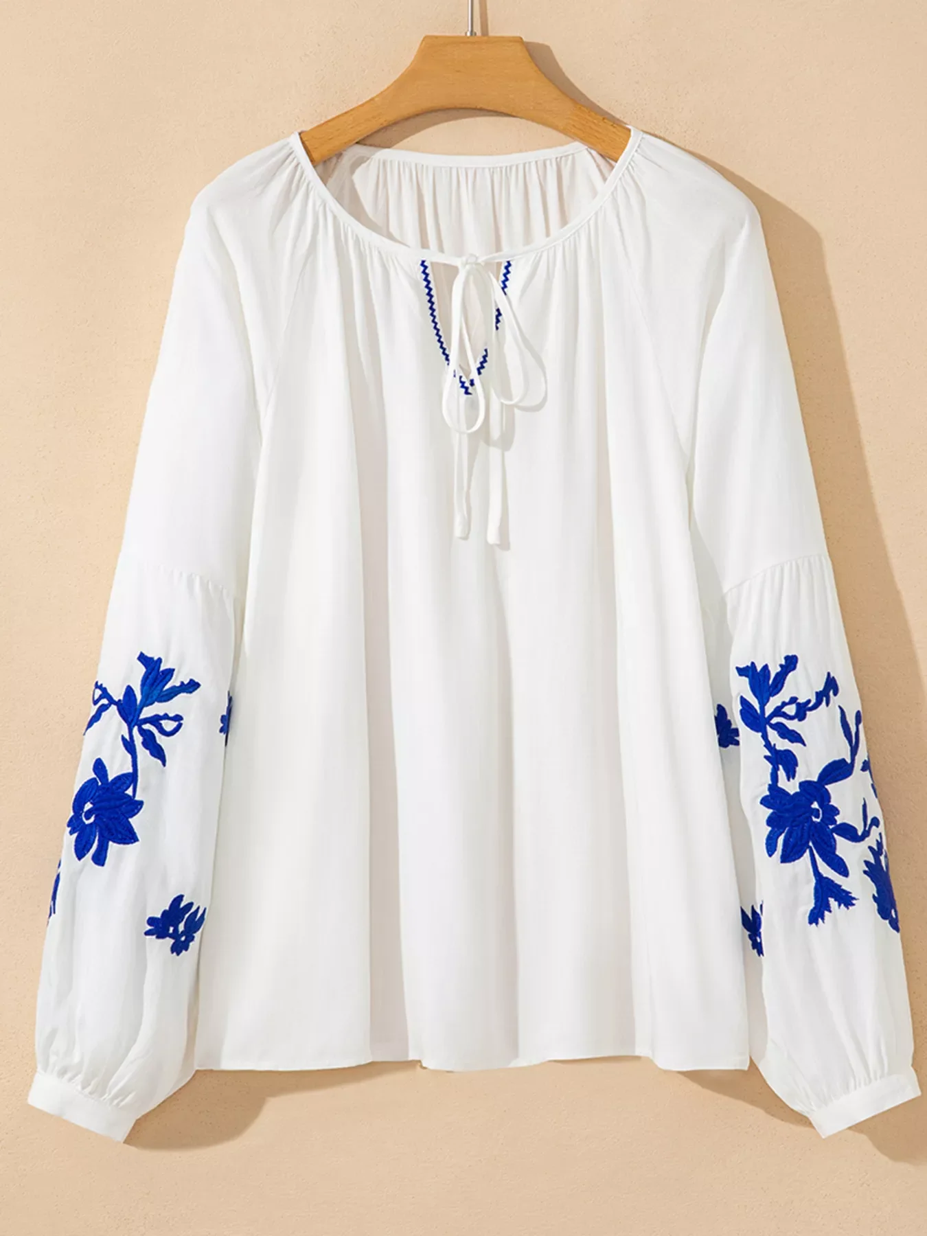 Floral Embroidered Tie Neck Blouse - Image 2