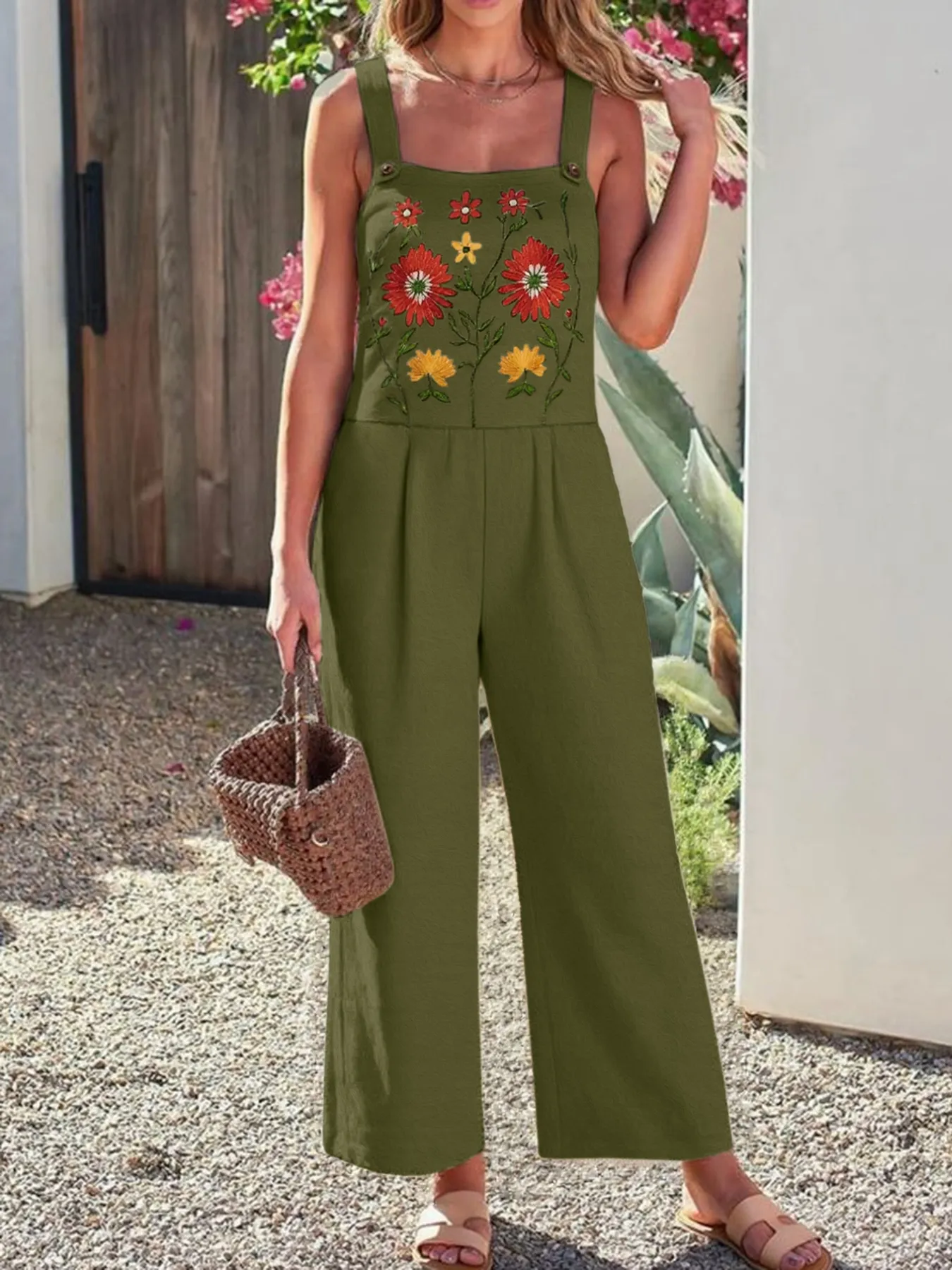 Floral Embroidered Wide Leg Jumpsuit - Image 12