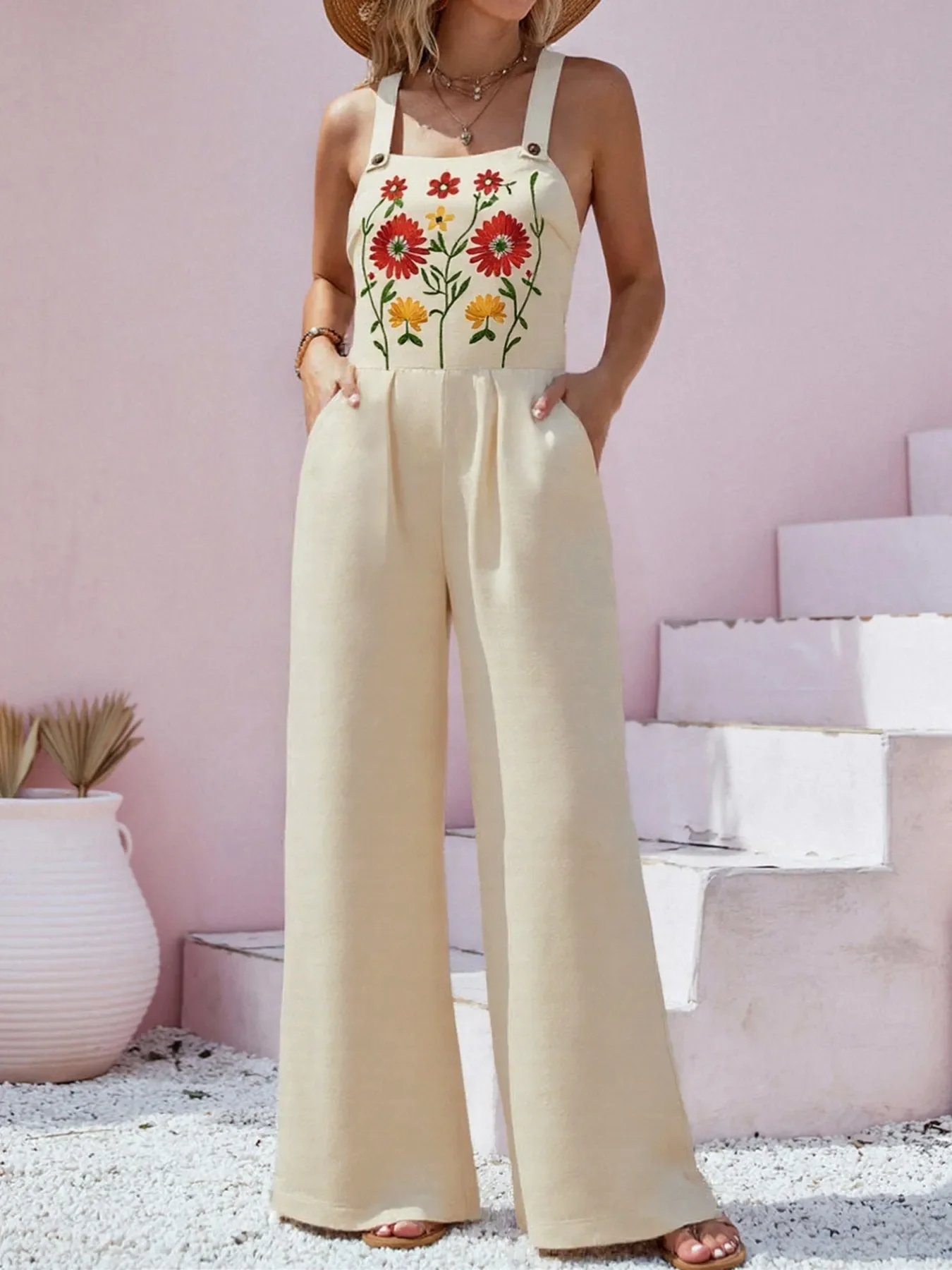Floral Embroidered Wide Leg Jumpsuit - Image 2
