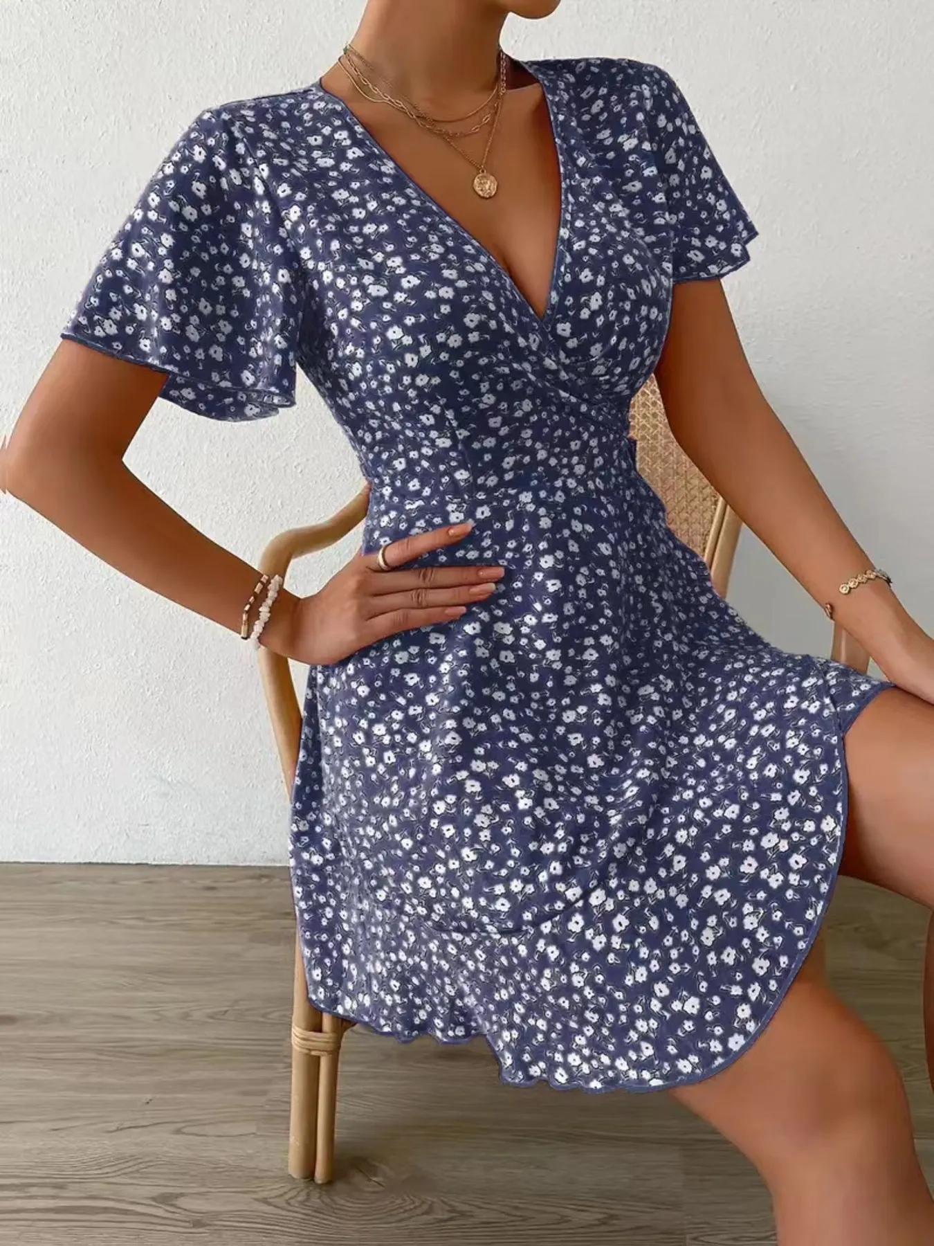 Floral Flutter Sleeve Wrap Mini Dress - Image 11