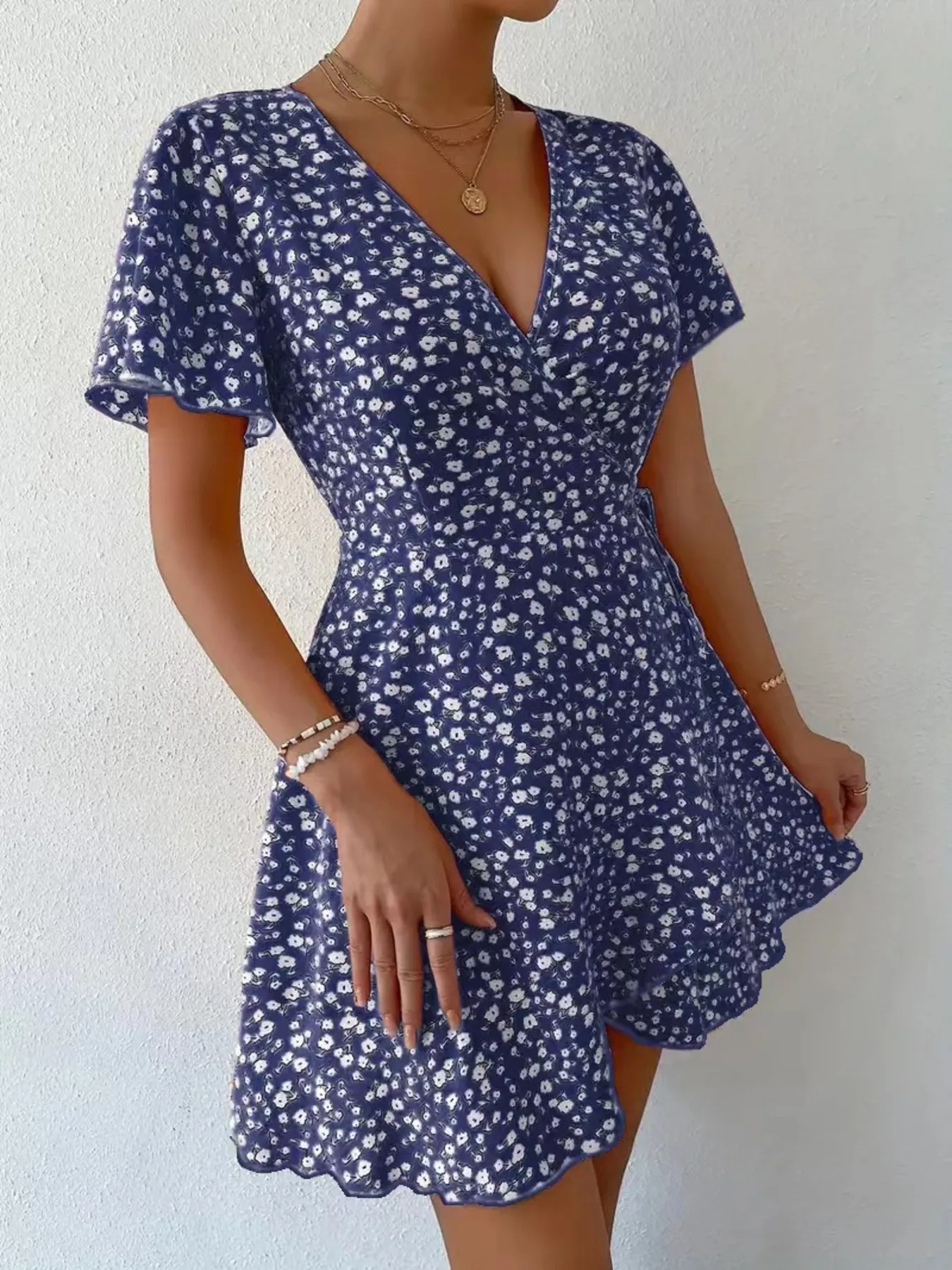 Floral Flutter Sleeve Wrap Mini Dress - Image 13