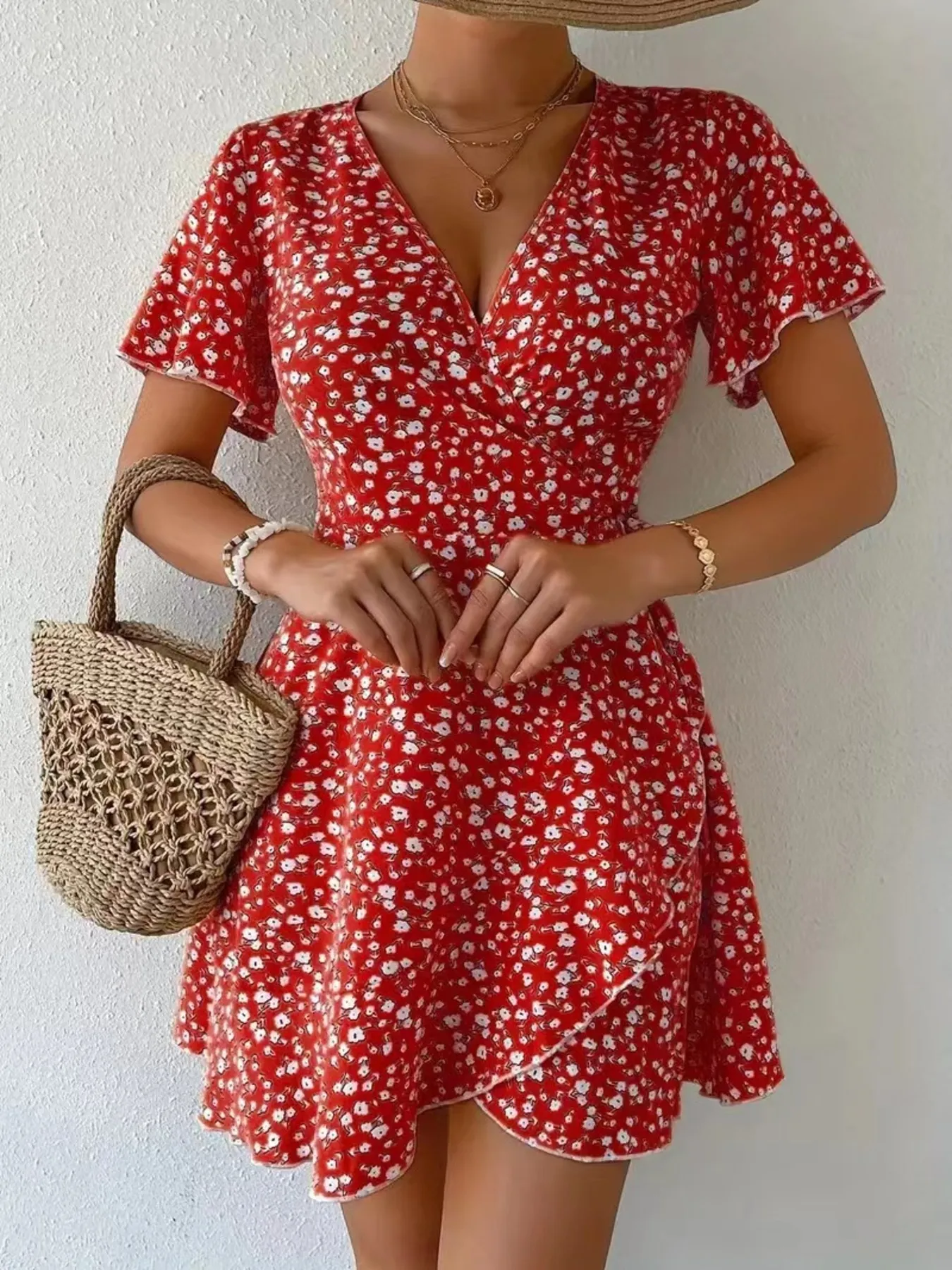 Floral Flutter Sleeve Wrap Mini Dress - Image 18