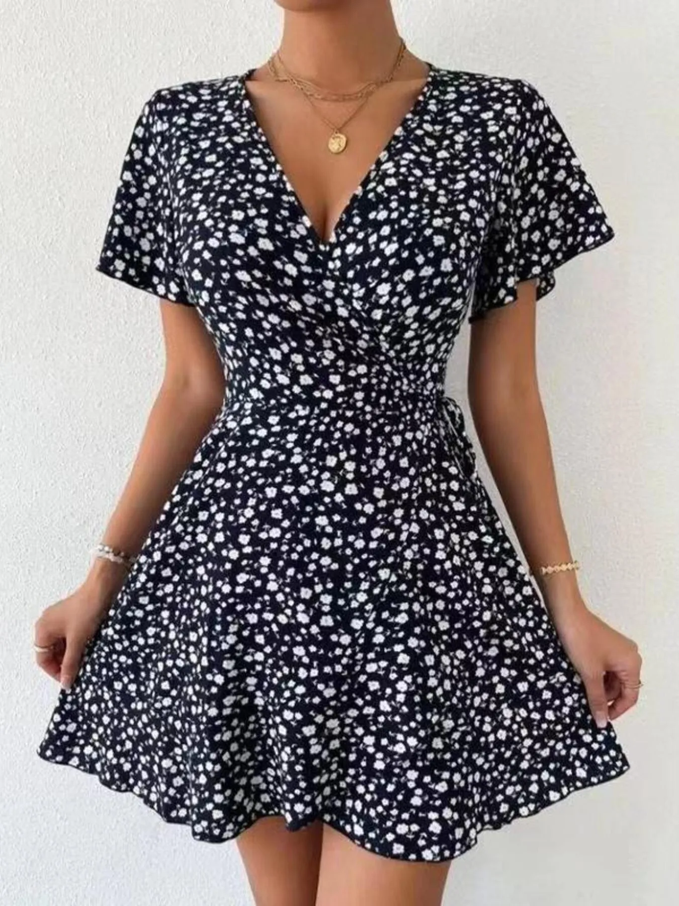 Floral Flutter Sleeve Wrap Mini Dress - Image 23