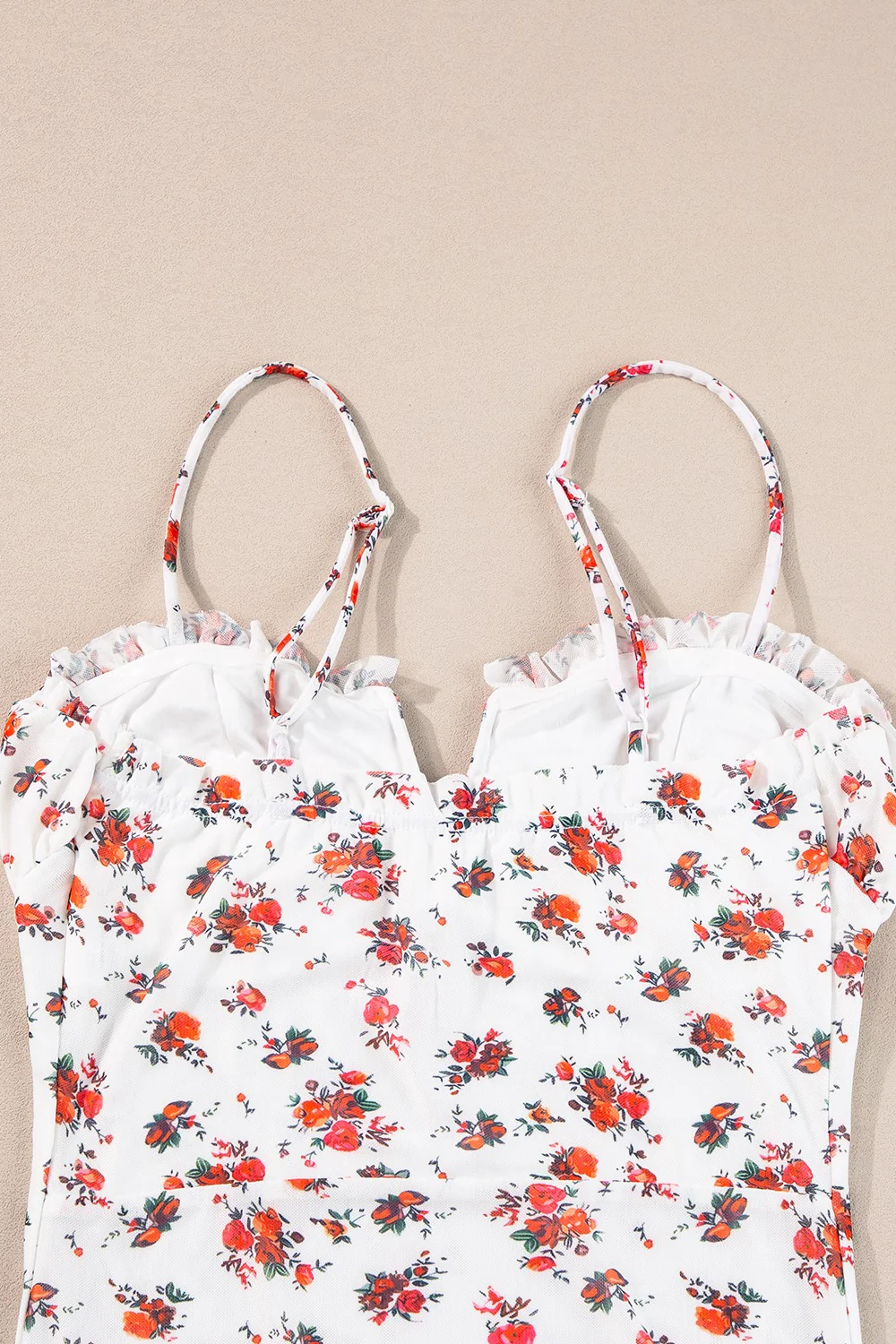 Floral Frilled Trim Spaghetti Straps Bodysuit - Image 6