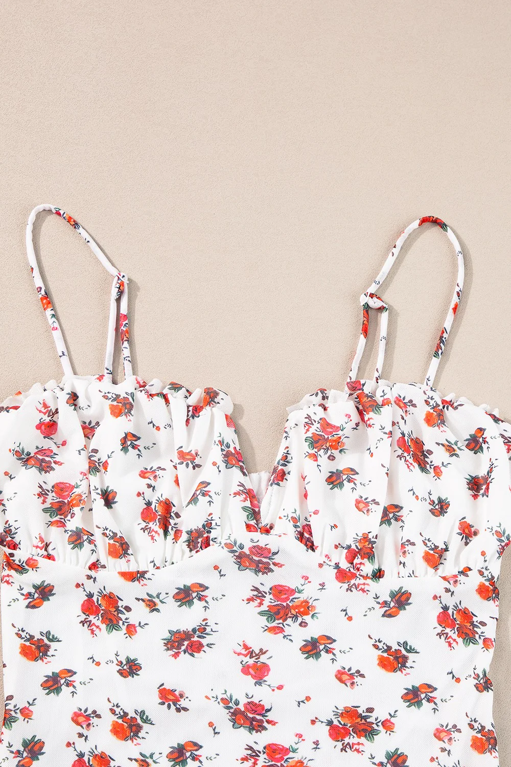 Floral Frilled Trim Spaghetti Straps Bodysuit - Image 8