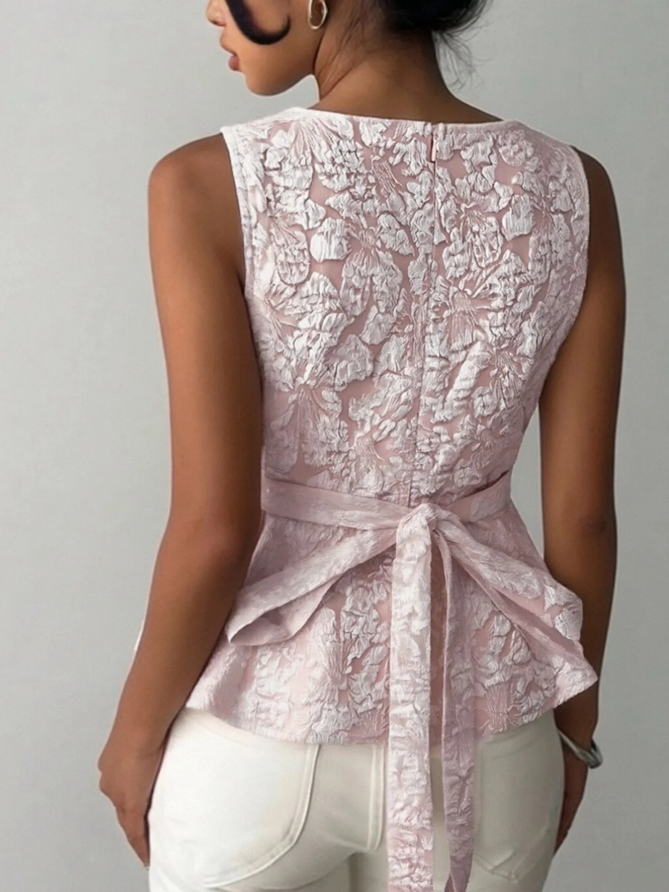 Floral Jacquard Peplum Tank - Image 2