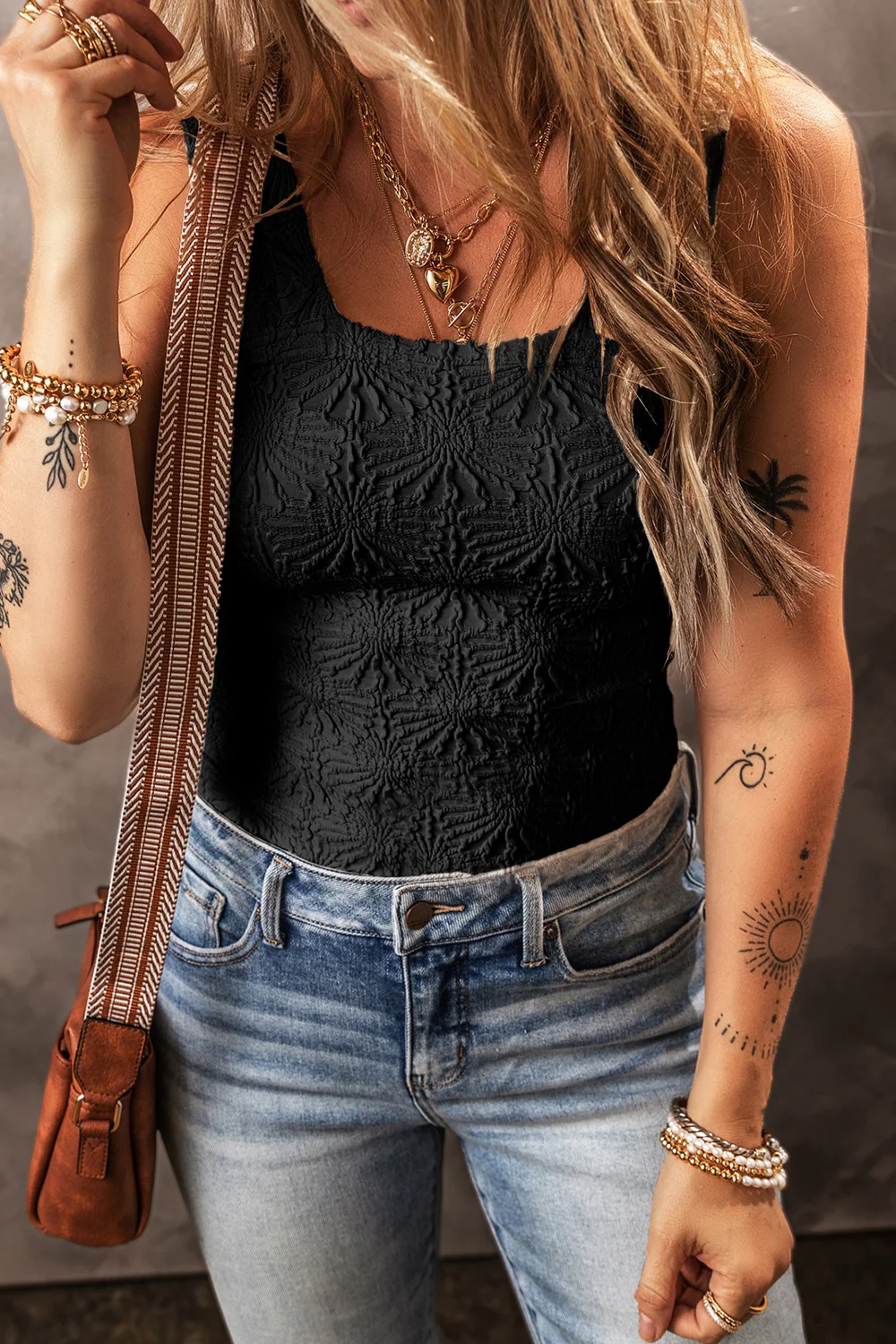 Floral Jacquard Square Neck Tank - Image 3