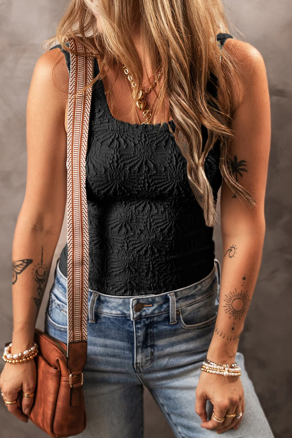 Floral Jacquard Square Neck Tank - Image 4