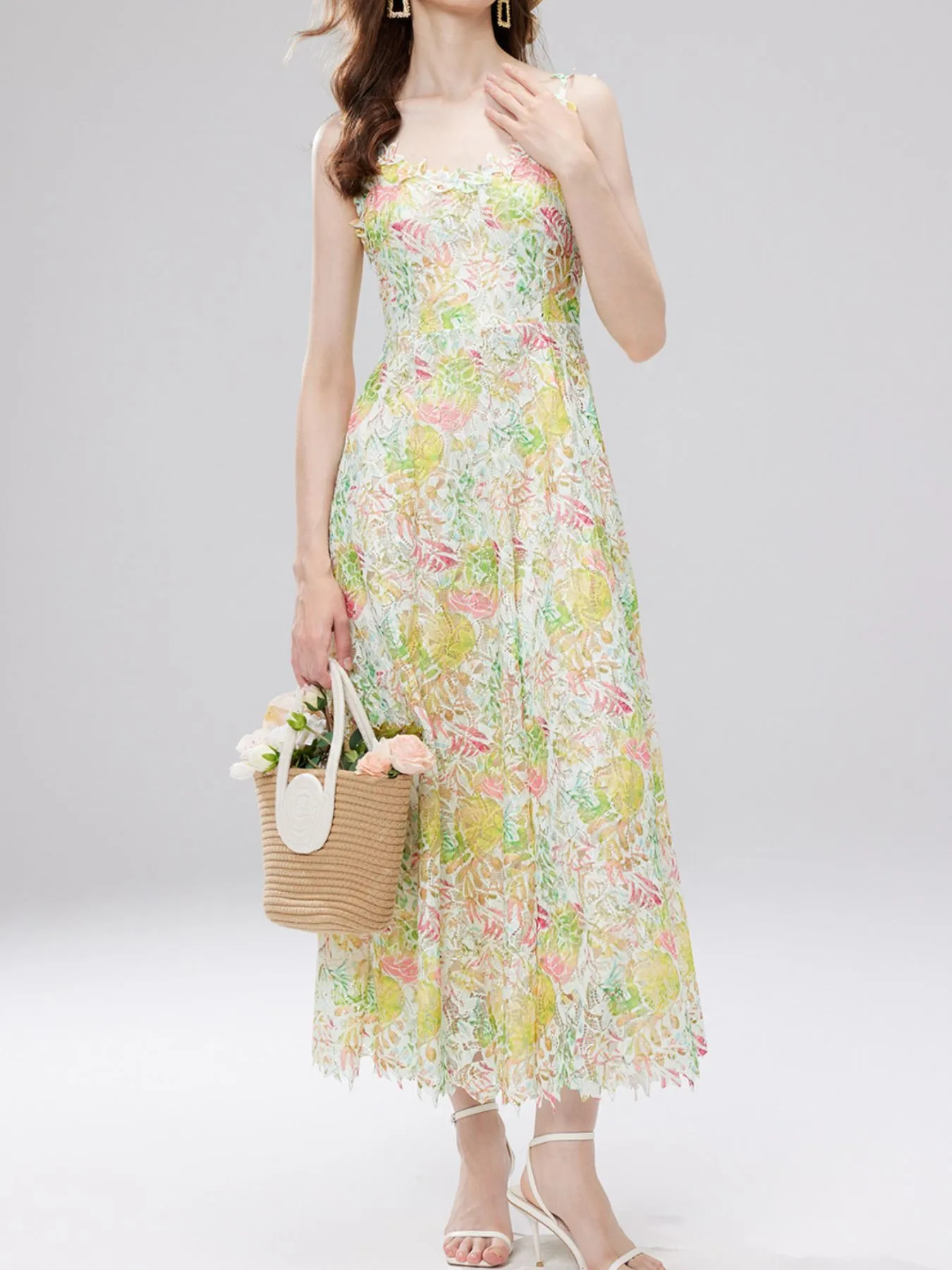 Floral Lace Sleeveless V-Neck Midi Dress - Image 15