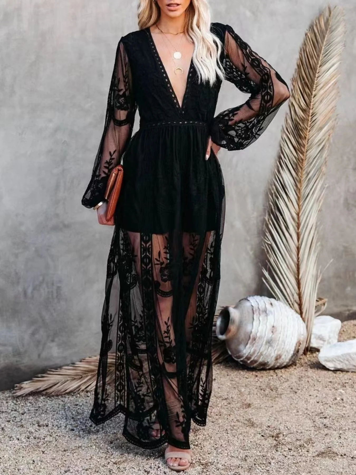 Floral Lace Slit Maxi Dress - Image 10