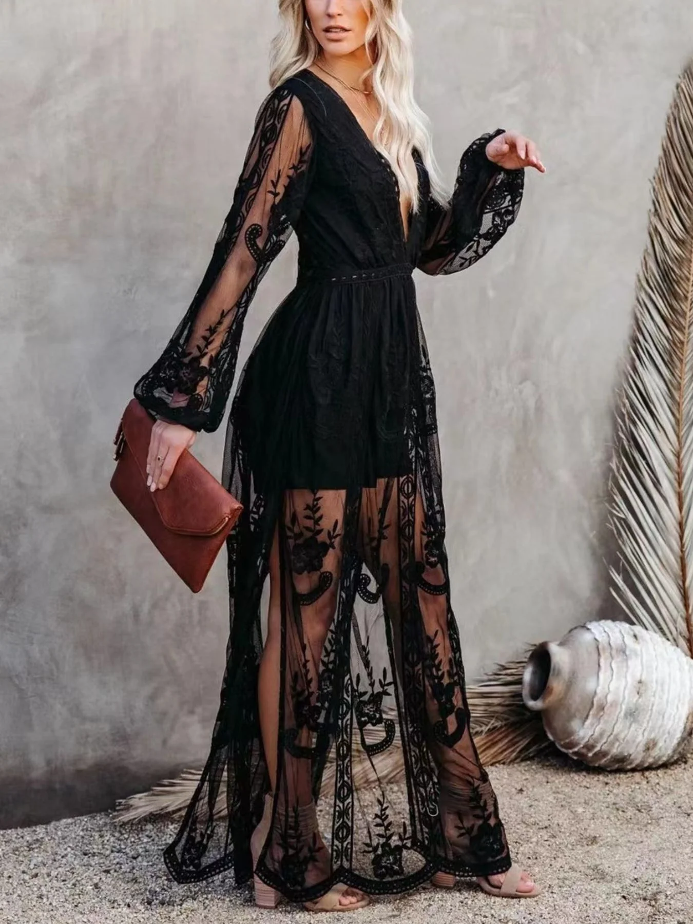 Floral Lace Slit Maxi Dress - Image 13