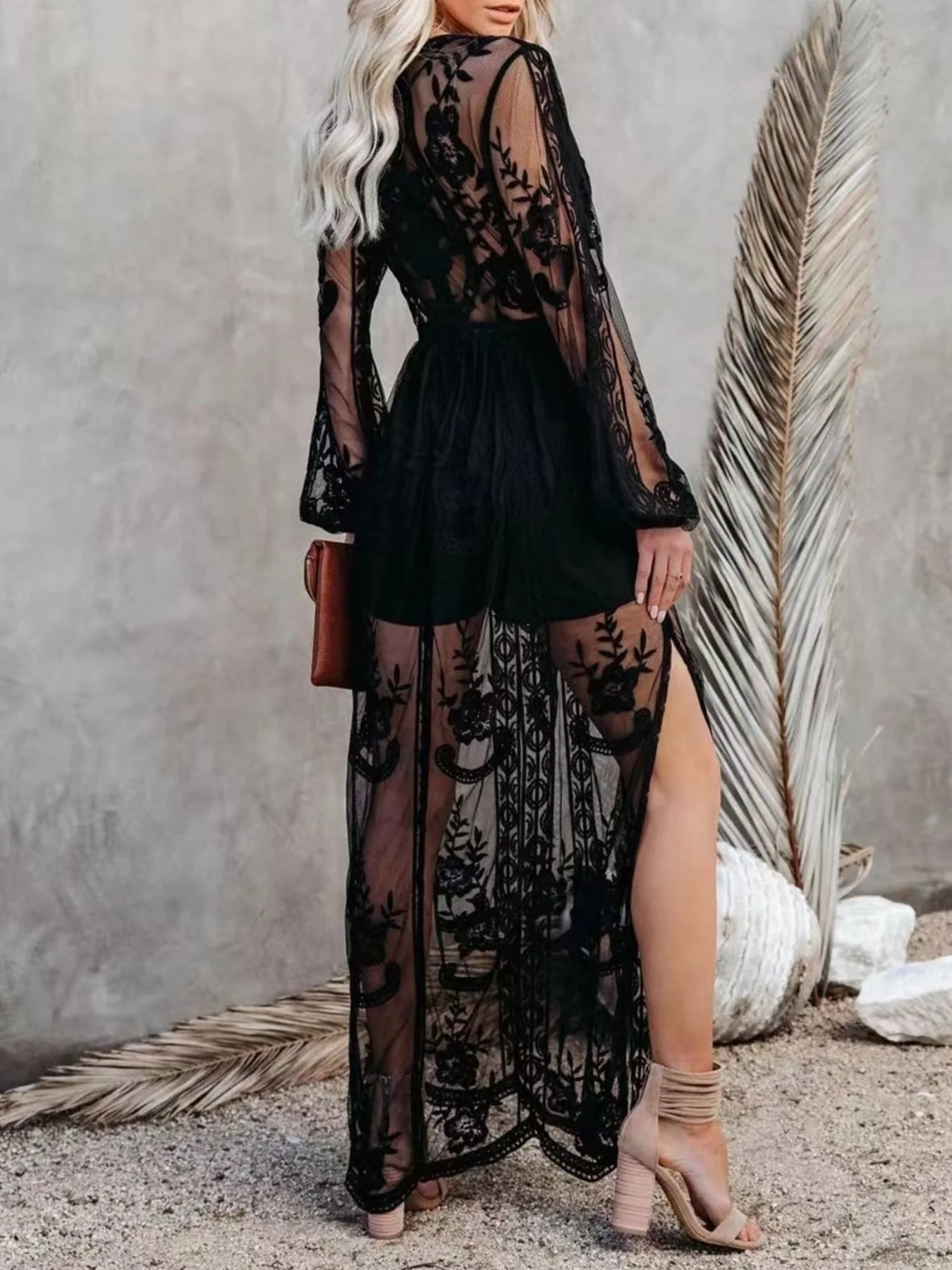 Floral Lace Slit Maxi Dress - Image 14