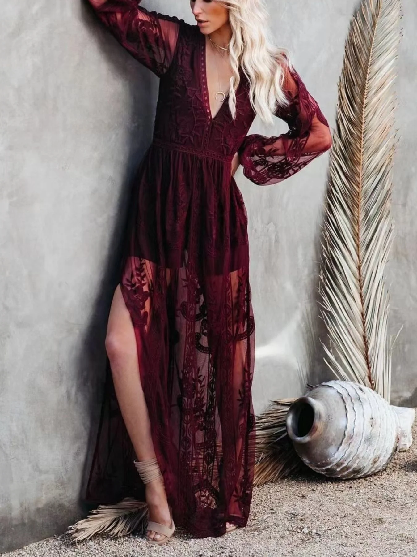 Floral Lace Slit Maxi Dress - Image 15