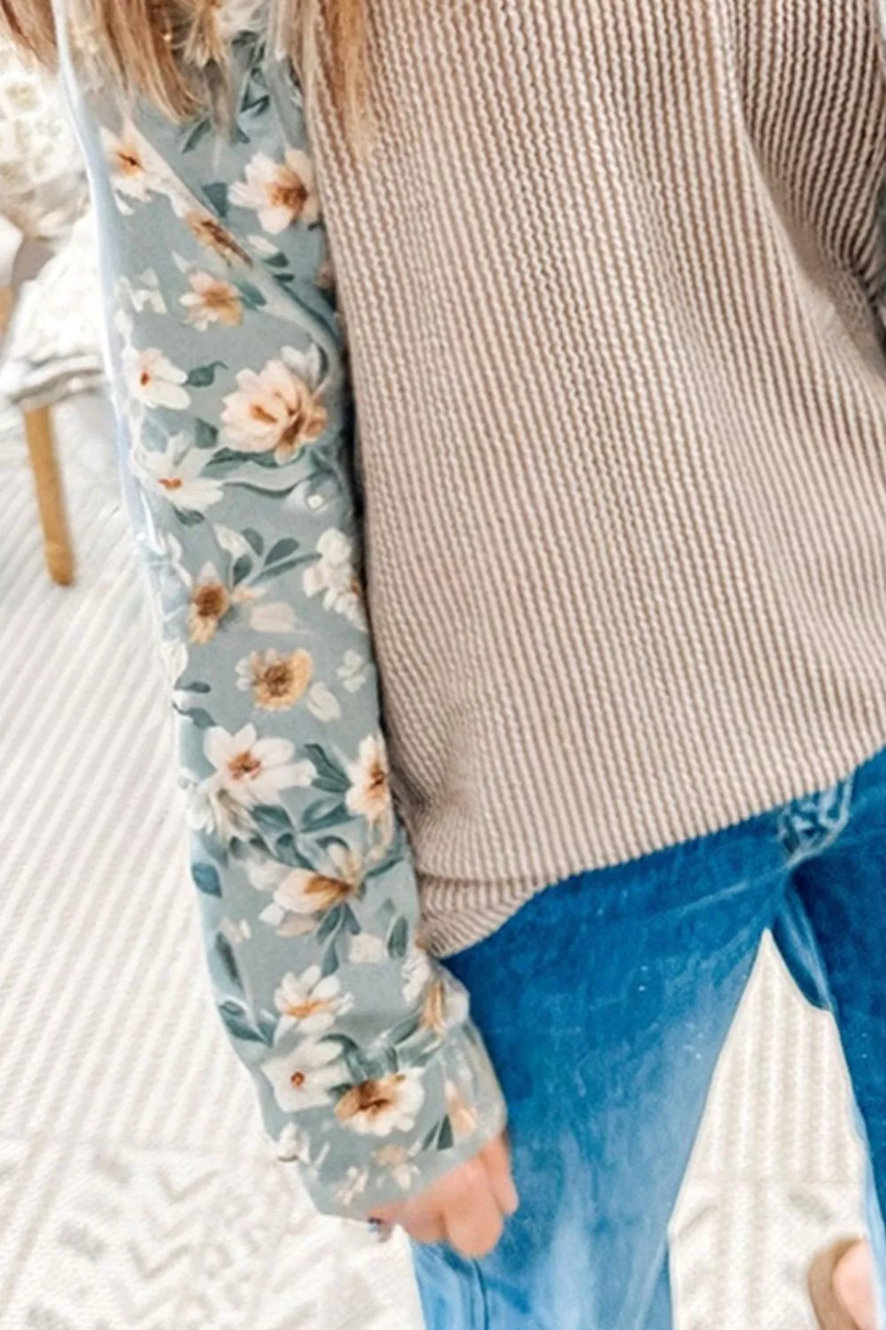 Floral Long Sleeve Round Neck Blouse - Image 2