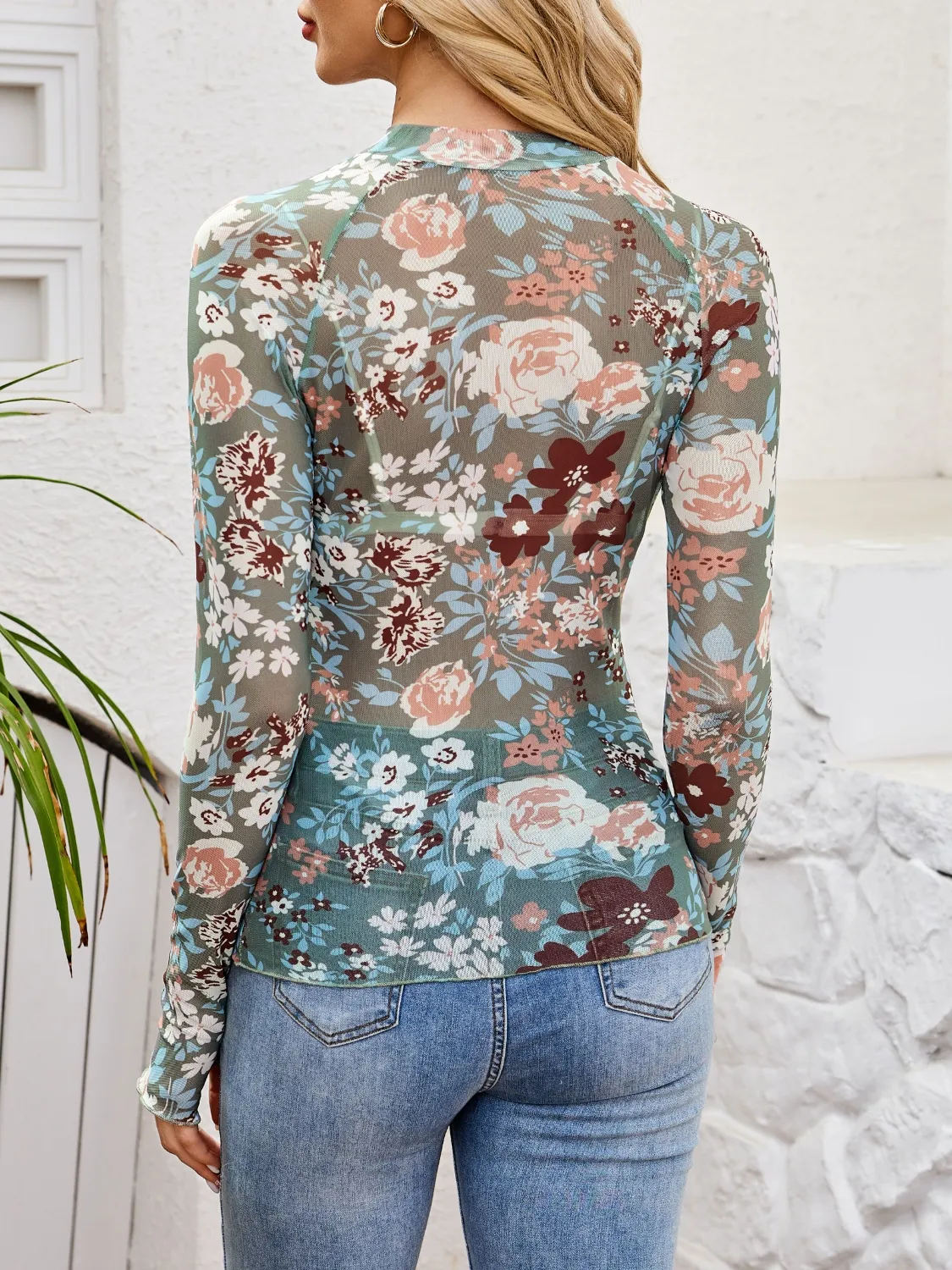 Floral Mock Neck Long Sleeve Top - Image 13