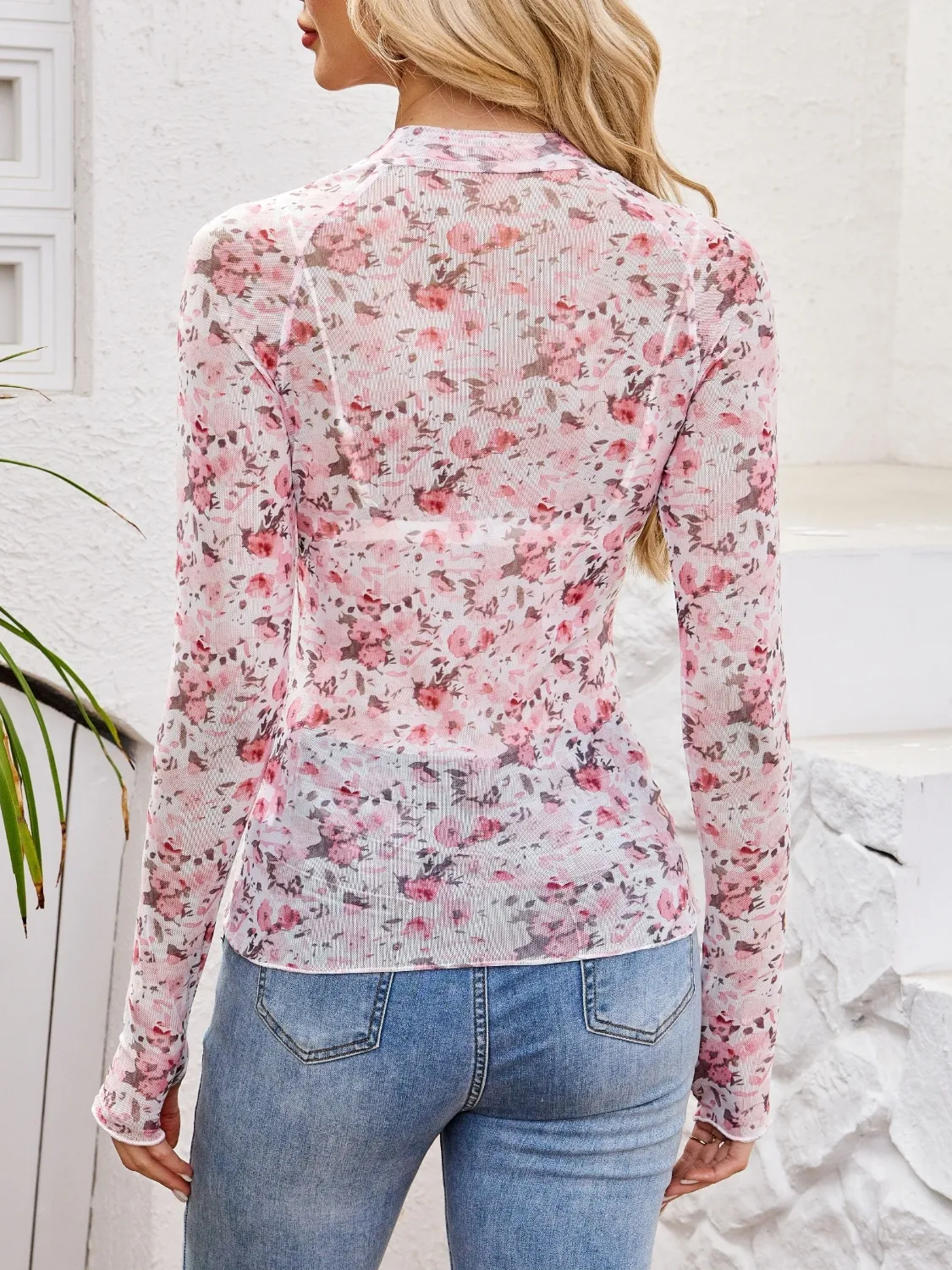 Floral Mock Neck Long Sleeve Top - Image 19
