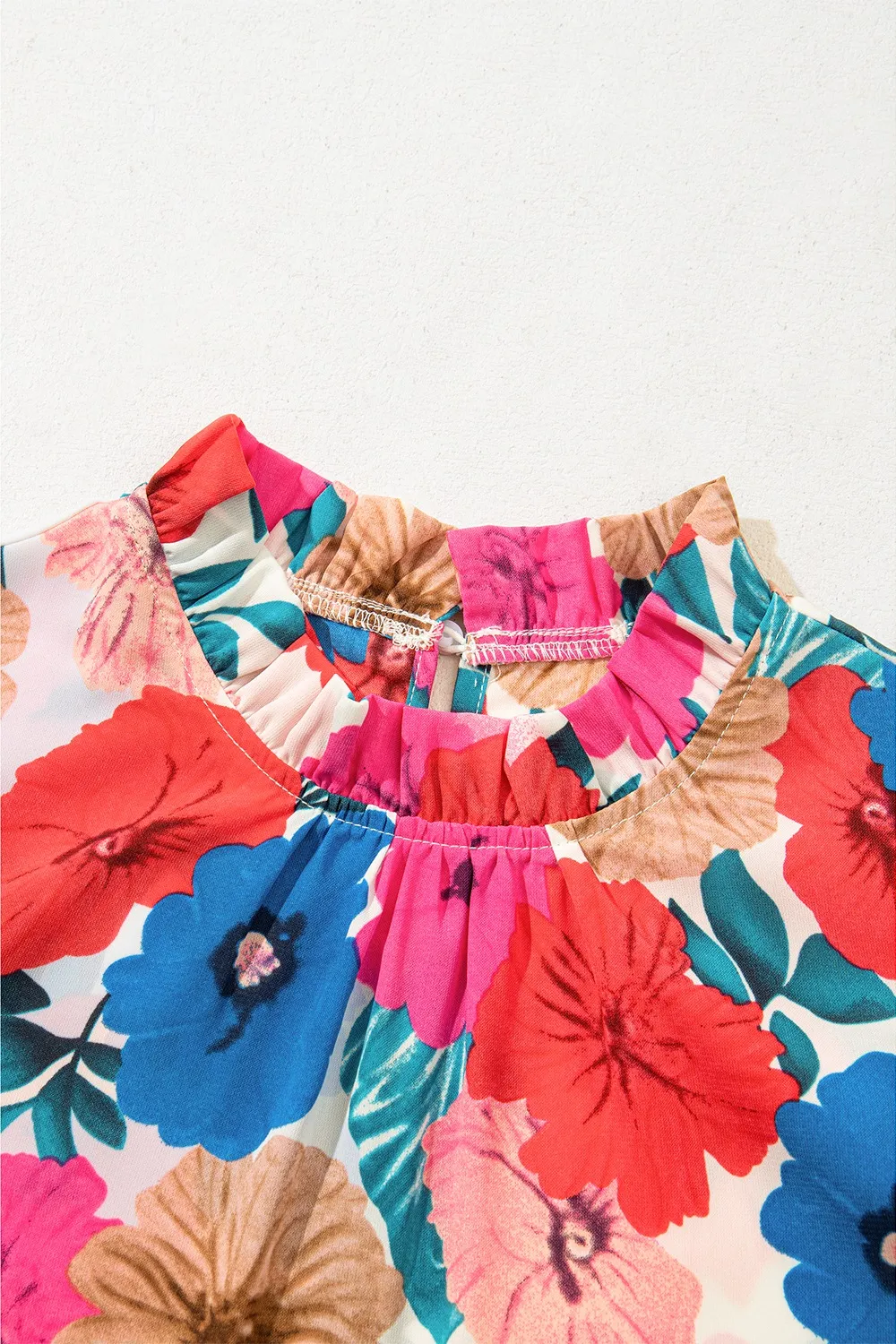 Floral Mock Neck Striped Cap Sleeve Blouse - Image 5