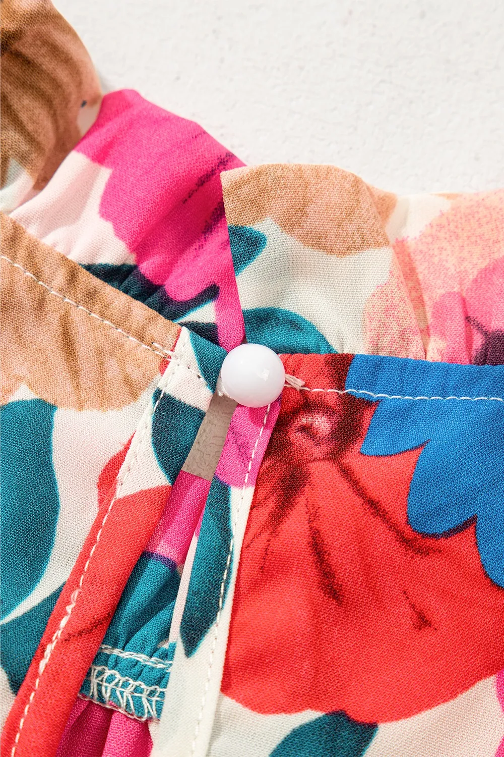 Floral Mock Neck Striped Cap Sleeve Blouse - Image 7