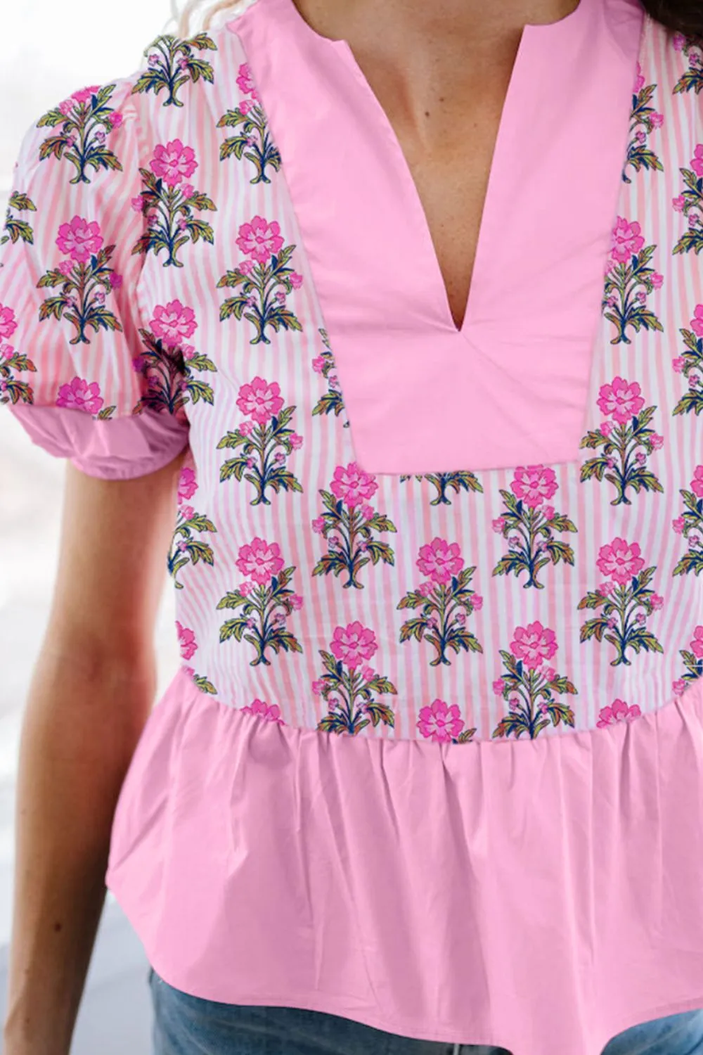 Floral Notched Peplum Blouse - Image 3