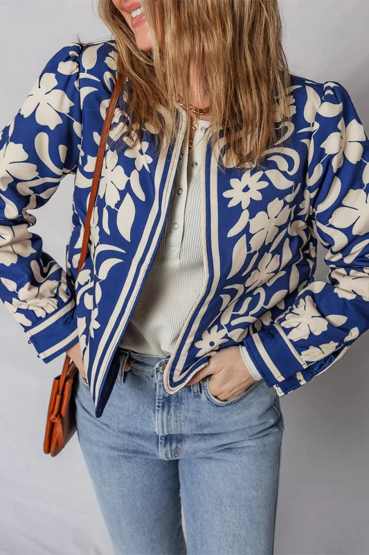 Floral Open Front Buttoned Cuff Jacket - Image 5