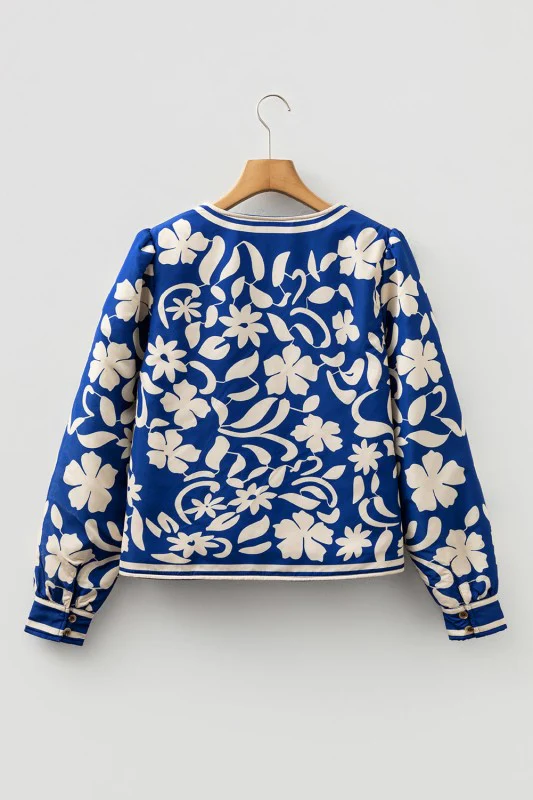 Floral Open Front Buttoned Cuff Jacket - Image 7